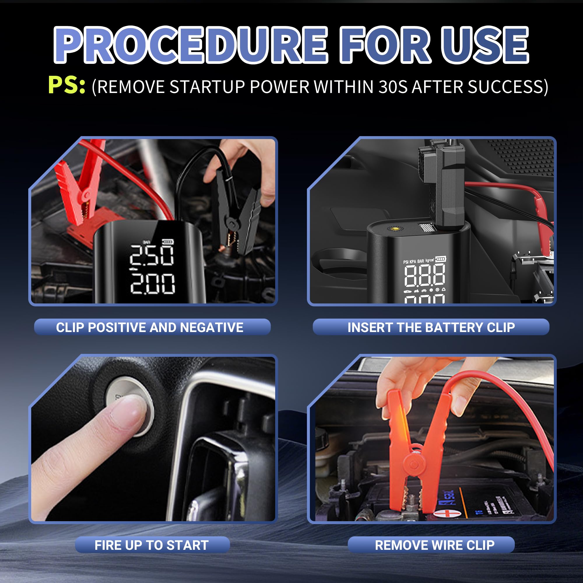 COCCKO Arrancador de Batería de Coche 6000A,con 150PSI Compresor de Aire,10000mAh Arrancador Coche Portatil con Inflador(Toda Gasolina o 8L Diésel),12V Jump Starter,con Linterna LED y SOS