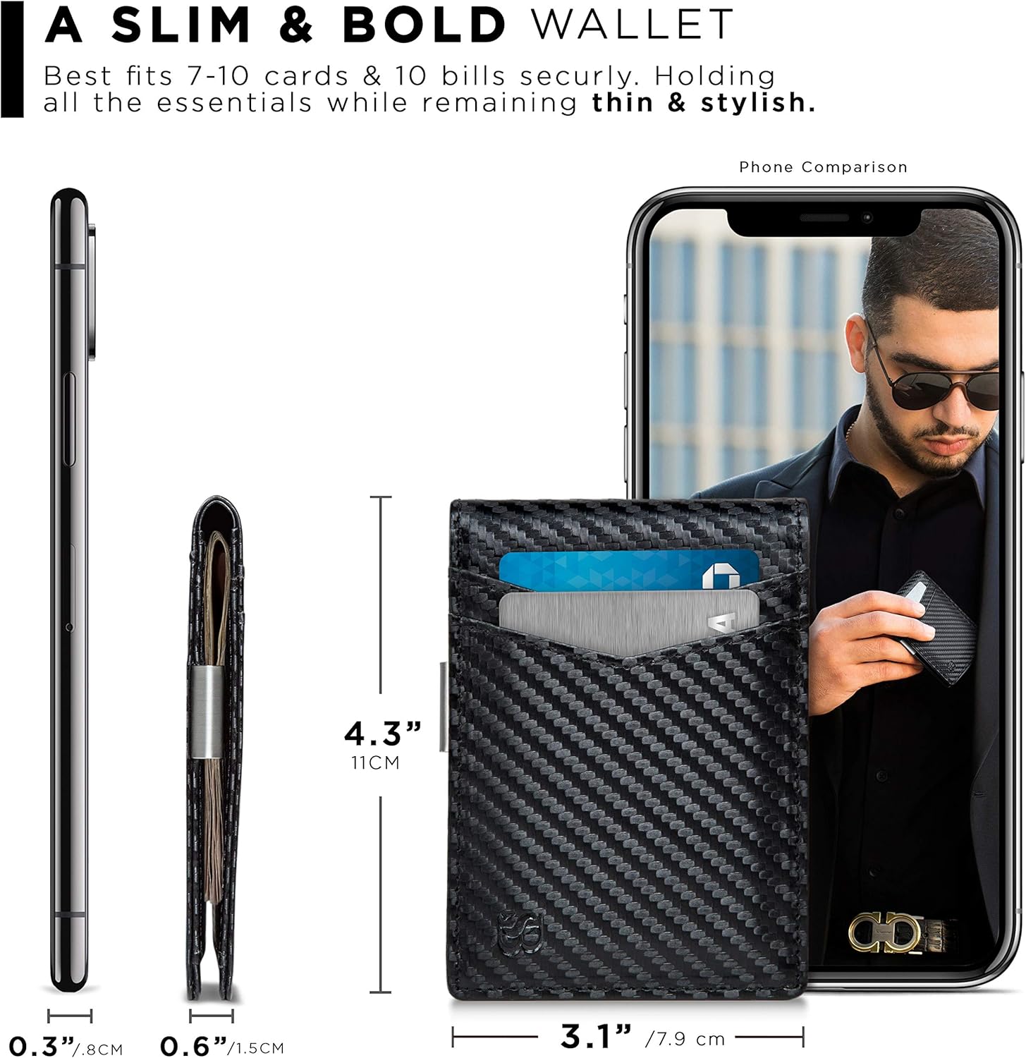 SERMAN BRANDS Money Clip Wallet - Mens Wallets slim Front Pocket RFID Blocking Card Holder Minimalist Mini Bifold - Image 3