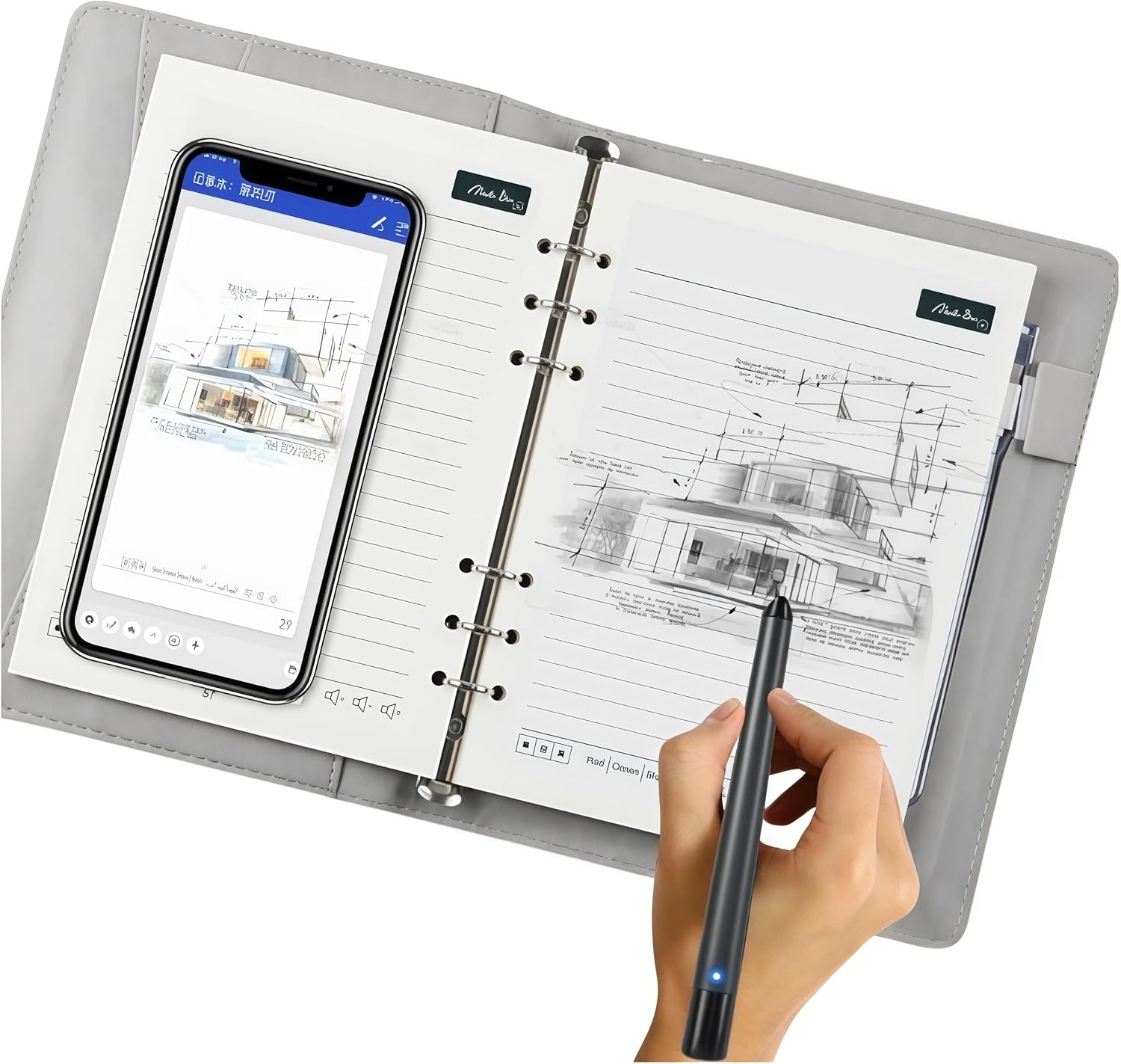 PUSOKEI Digital Smart Pen and Notebook Set, Realtime Paper to Digital Sync with OCR Text Conversion & AI Drawing, Bluetooth 5.0 for Students, Professionals, Offline Storage (Gray)