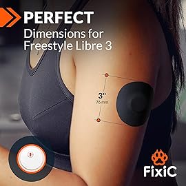 Fixic Libre 3 Sensor Covers - 25 Pack - Freestyle Adhesive Patches for Libre 3 & Plus Sensors - No Glue in The Center - Pre-Cut Back Paper - The Best Fixation for Your Sensor! (Upgraded, Black)