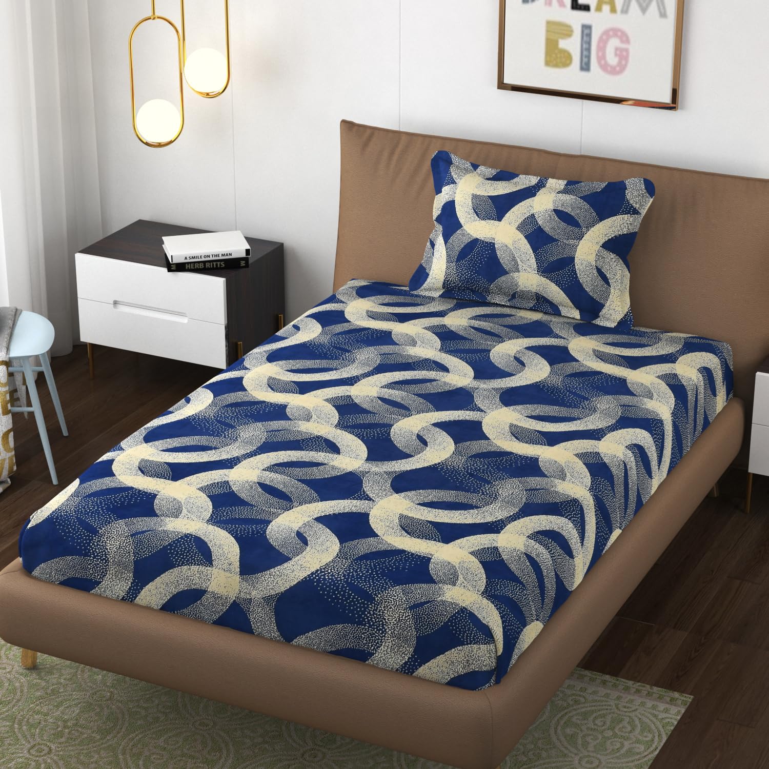 Super Soft Cotton Feel All Round Elastic Fitted Single Bedsheet with 1 Pillow Cover-36 x 72 x 8 Inches, 92 cm x 182 cm x 20 cm-Blue-image-38