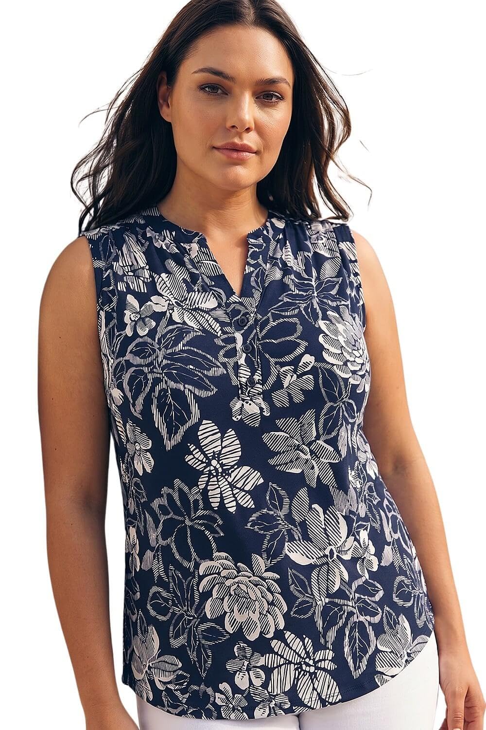Roman Curve Women's Navy Floral Puff Print Stretch Vest Size 22-24