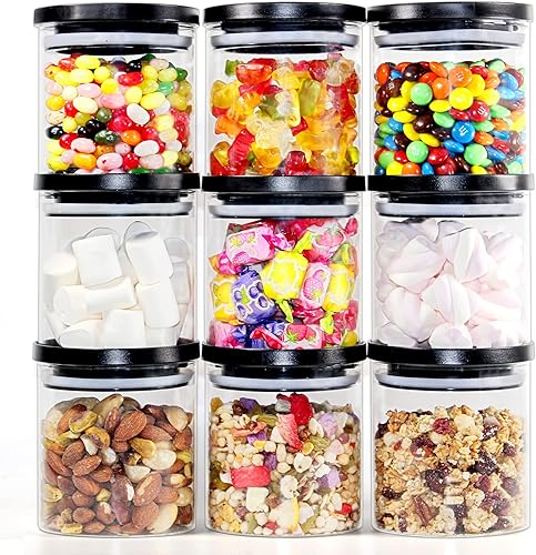Miniatura 1 de Tarros de vidrio con tapas negras, recipientes de vidrio para almacenamiento de alimentos con tapas herméticas, tarros de vidrio para alimentos para