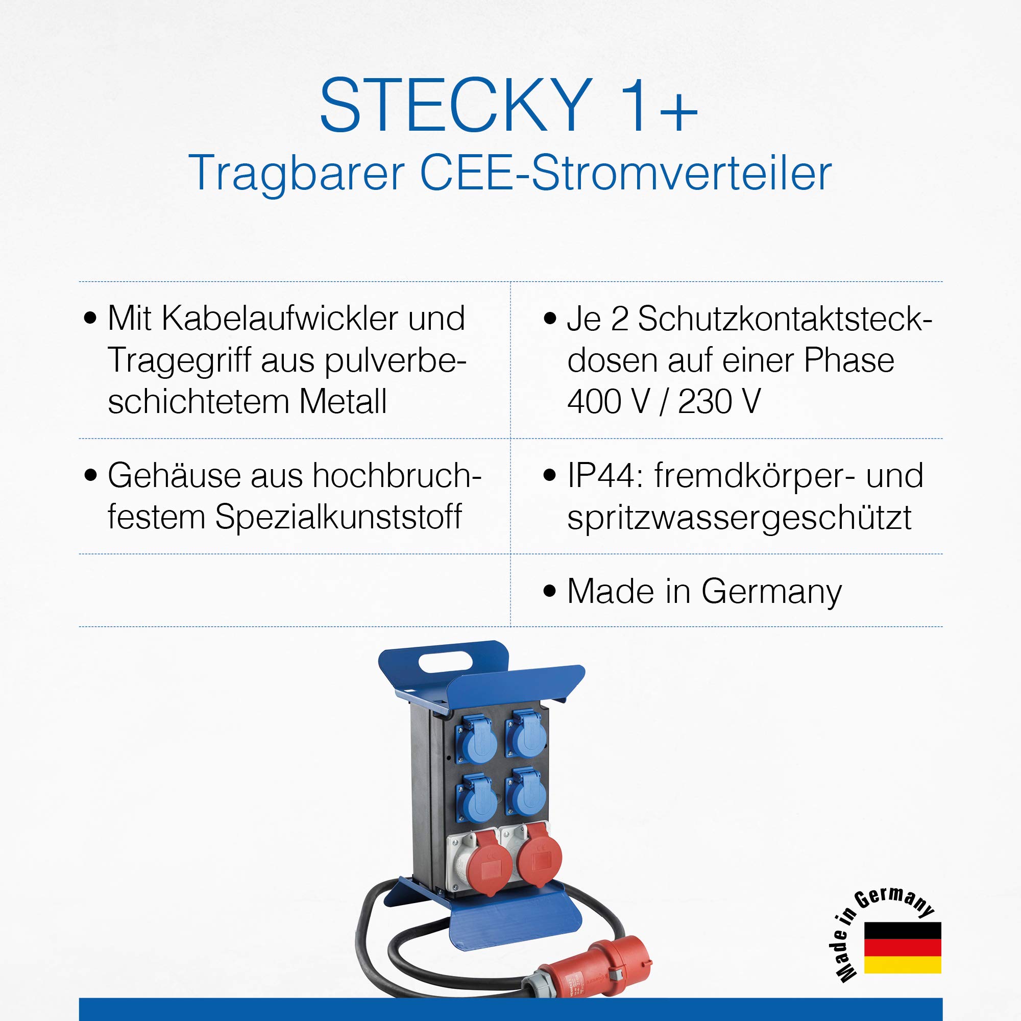 as - Schwabe 60845 Stecky 11+ Przenośny Mobilny Dystrybutor Zasilania Pudełko z 4 Gniazdami Schuko i 2 Gniazdami, IP44