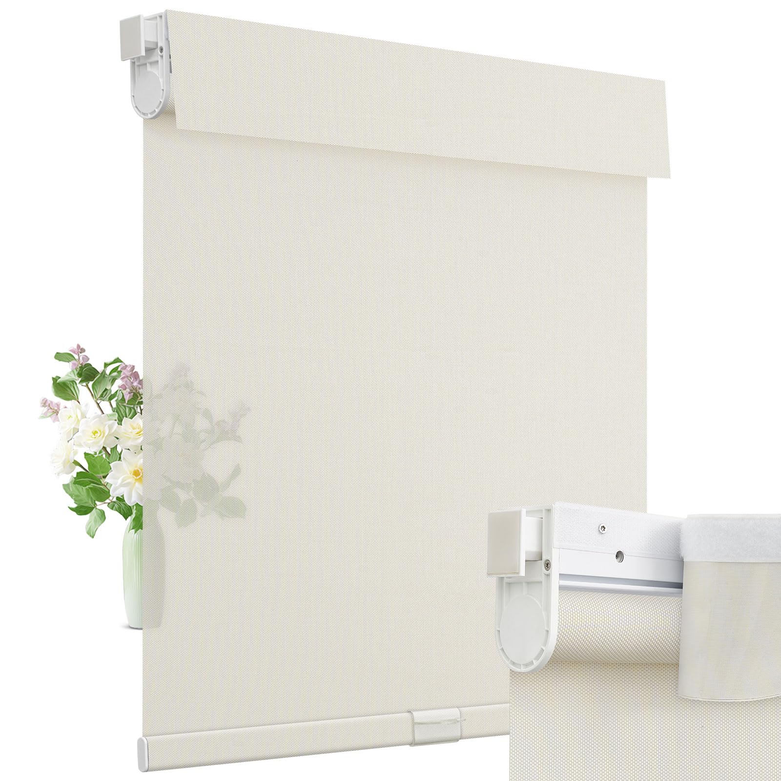 Moonice Cordless Roller Blinds No Drill Blinds for Windows Light filtering Shades Thermal Insulated Easy to Install Waterproof Window Shades for Home Kitchen Bathroom (Beige,160cm W x 200cm H)