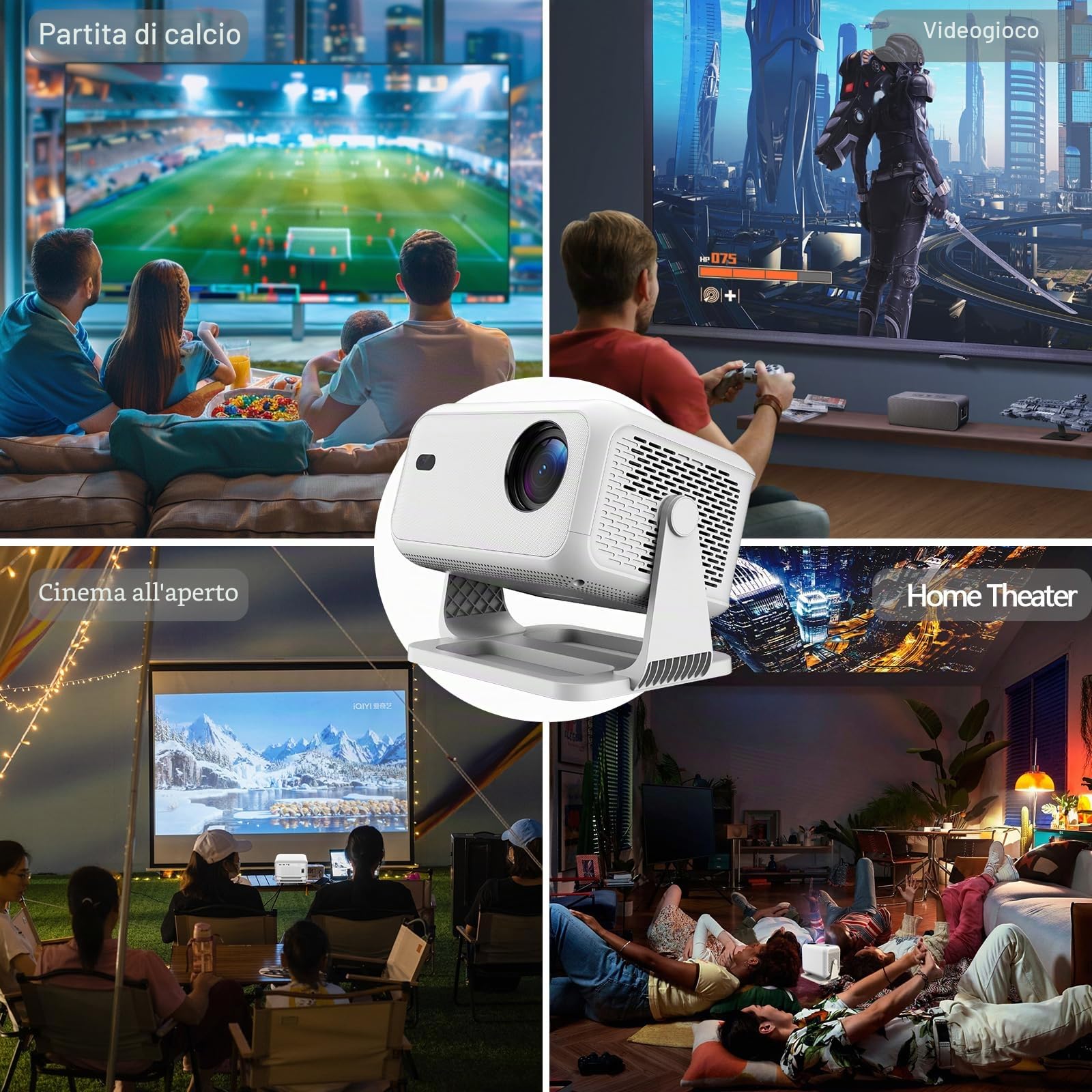 Smart Proiettore Portatile Compatibile con Netflix Autofocus Correzione Trapezio 600 ANSI WiFi6 Bluetooth HD 1080P VNEIMQN Supporto 4K Proiettori Smart per Home Cinema/Esterno (L350-Standard)