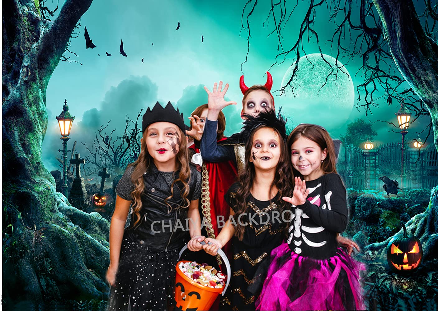 7X5FT Halloween Backdrop Horror Moon Night Scary Cemetery Pumpkin Lantern Kids Adult Family Party Birthday Banner Decor Photo