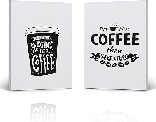 HB Art Design Life Begins After Coffee & But First Coffee 2 Panel Canvas Print Set Wall Art Coffee Bar Decor Coffee Signs Kitchen Wall Decor Dining