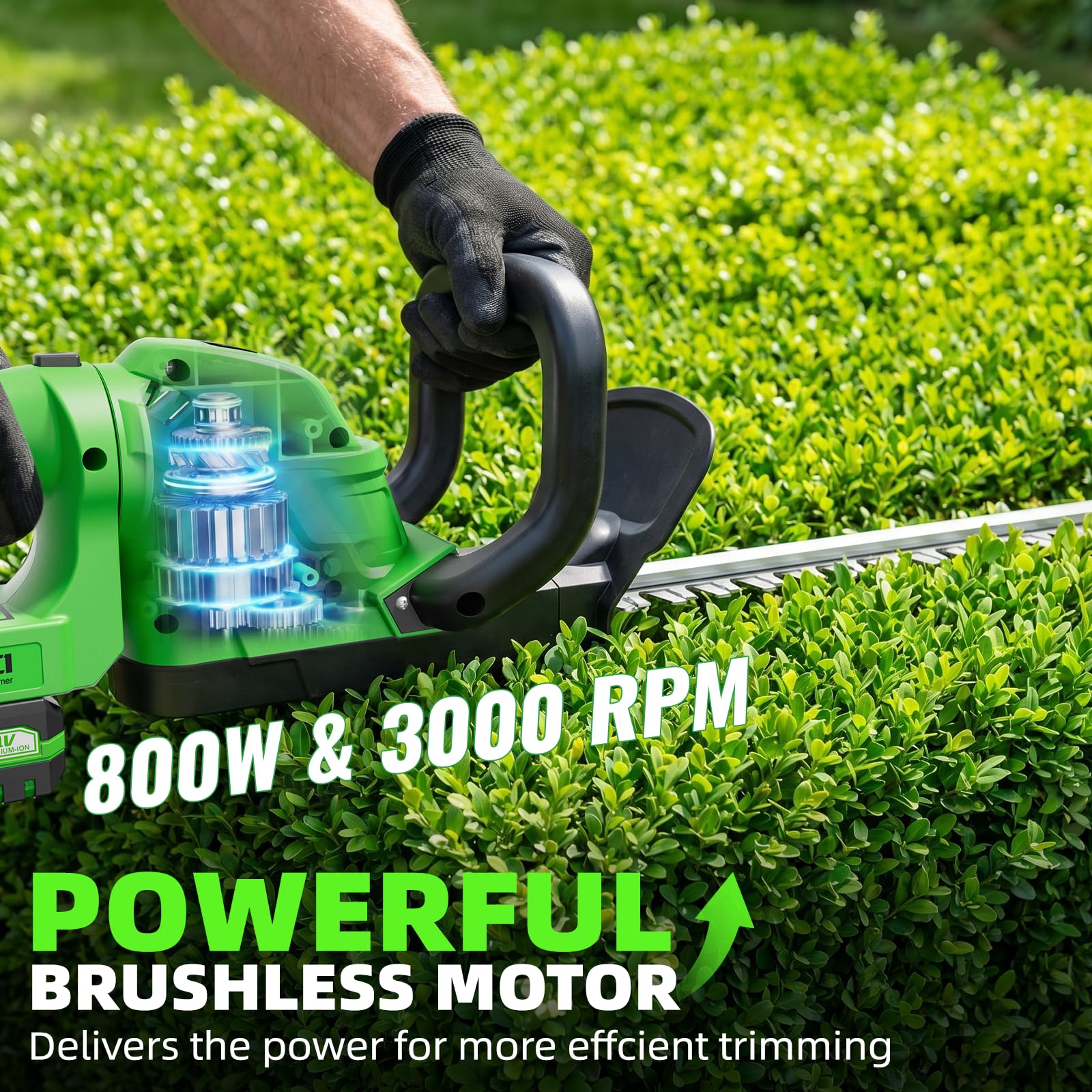 20 Zoll Akku-Heckenschere (inklusive 2 Akkus und Ladegerät), Elektrischer Hand-Bush-Trimmer, 180° drehbarer Griff, Grasstrauchschneider, Leicht & Kompakt Grün