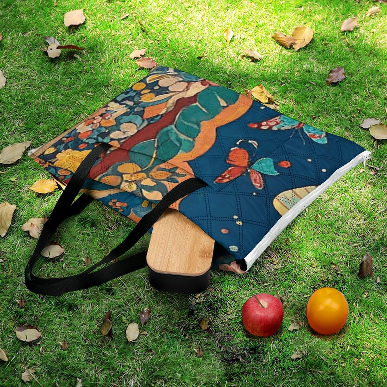 Tapisserie de pique-nique avec motif papillon et fleur, couverture imperméable avec sac fourre-tout, tapis de pique-nique pliable pour camping, plage, parc, 200 x 200 cm