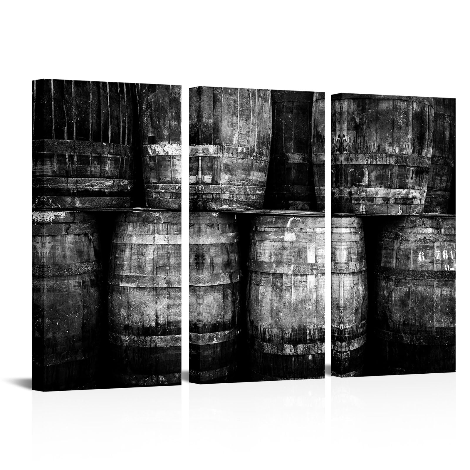 Amazon.com: Nachic Wall Whisky Barrels Canvas Wall Art Black and White ...