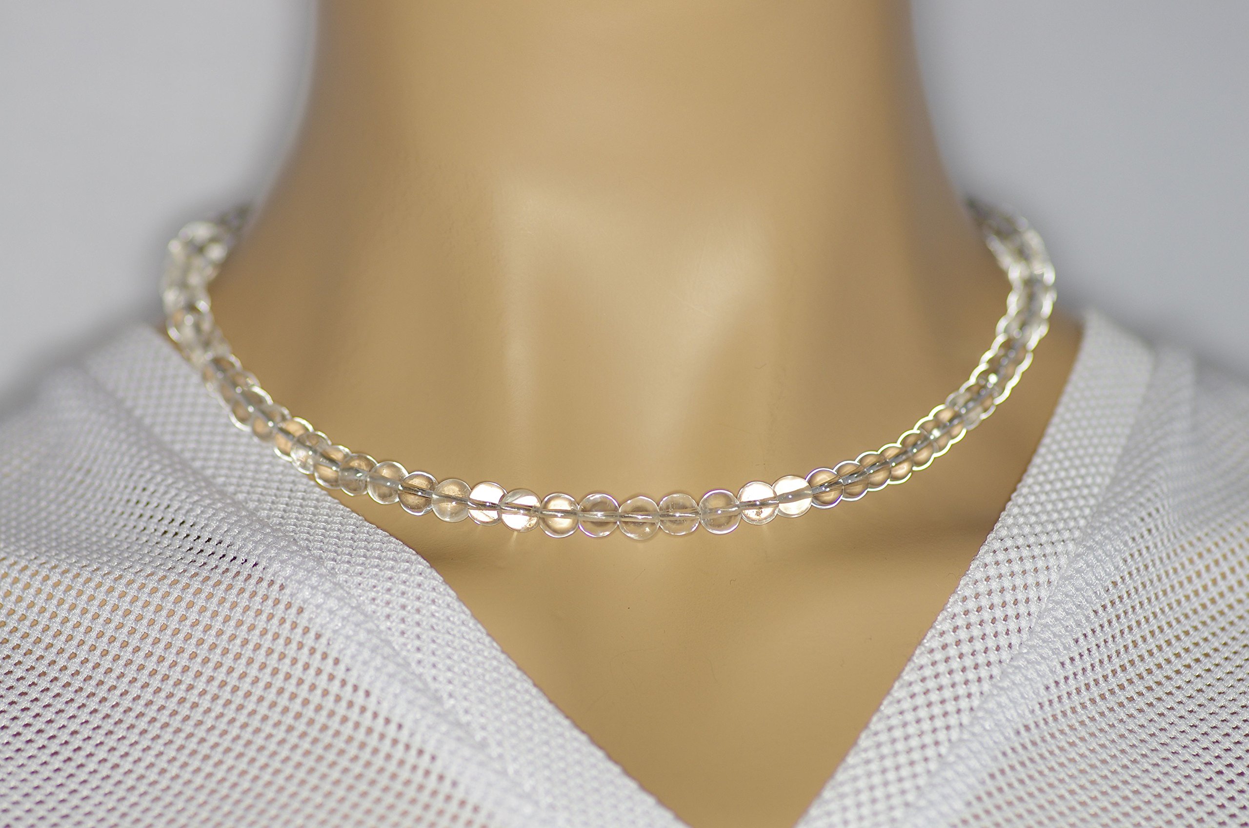 Bergkristall Schmuck (Halskette) Kette mit Bergkristall Kugeln, Größe ca. 6 mm, Sterling-Silber 925er Verschluss, Modell 3057