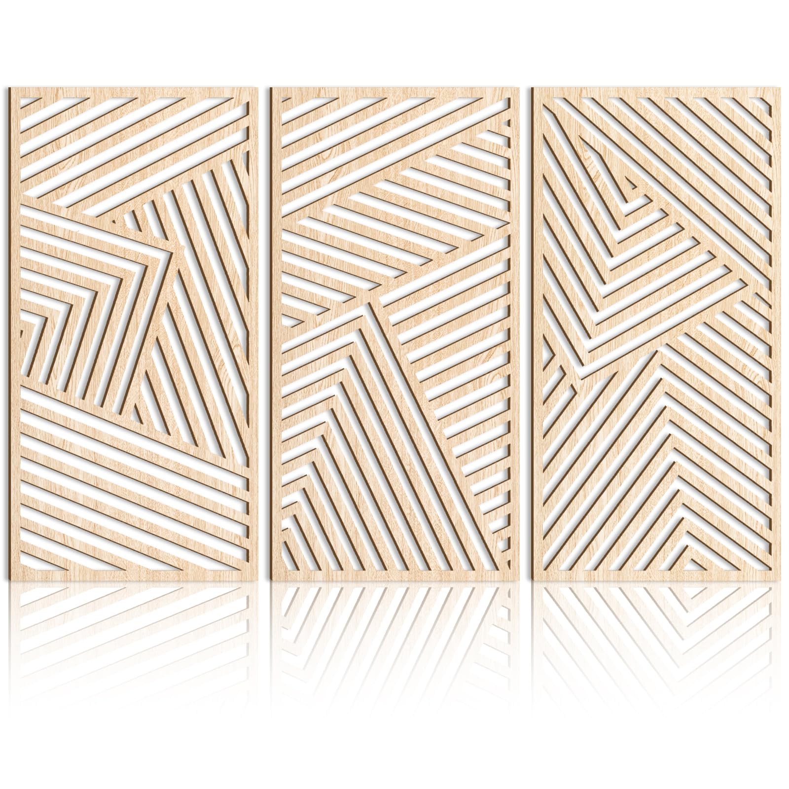 AUIAU Unframed Boho Geometric Wood Wall Art Minimalist Line Hollow Wall Decor Mid-century Modern Wall Sculptures for Living Room Bedroom Office-16x32 Inch Set of 3