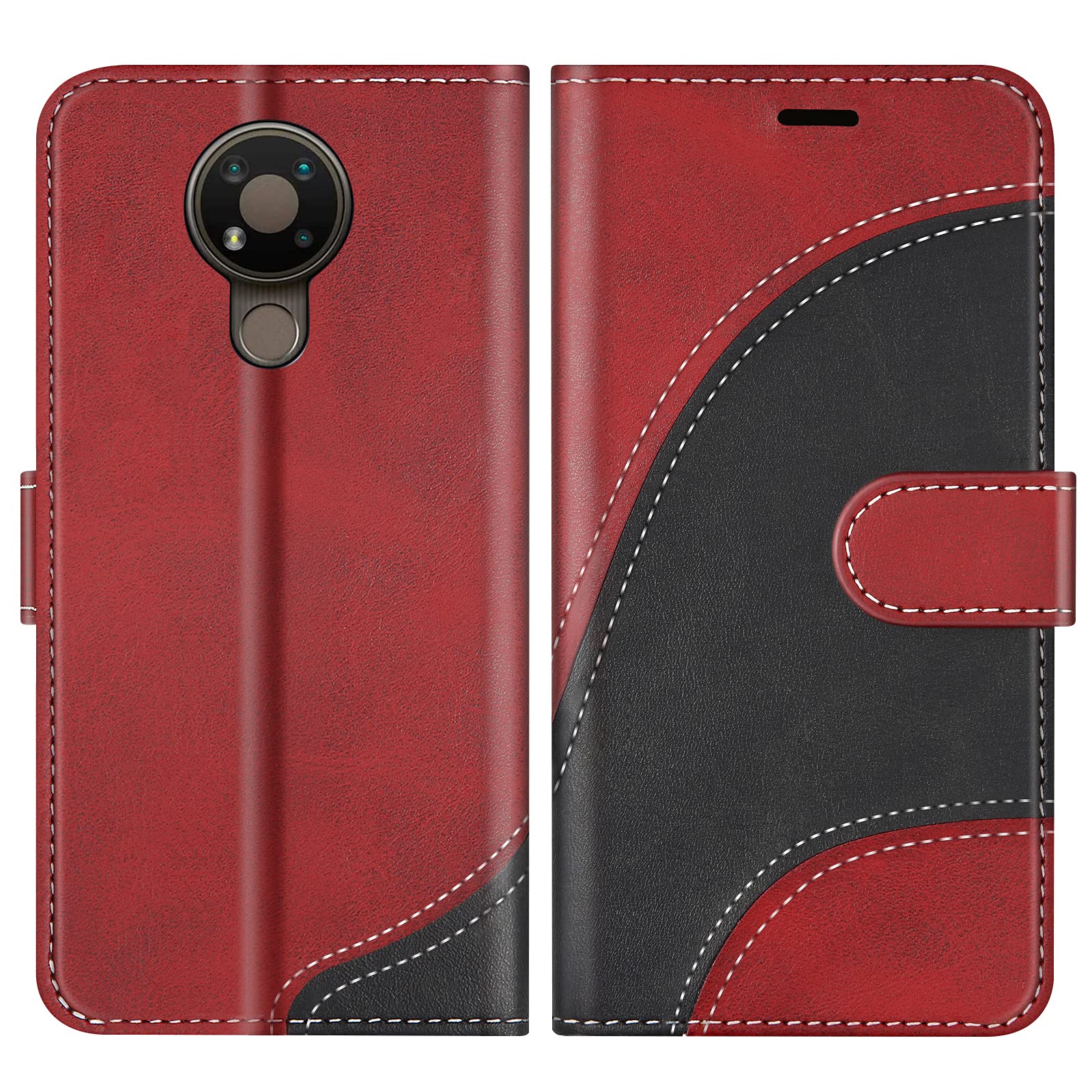 SONWO Cover Portafoglio In Pelle PU Per Nokia 3.4 - Flip Case Rossa Con Supporto E Slot Per Schede
