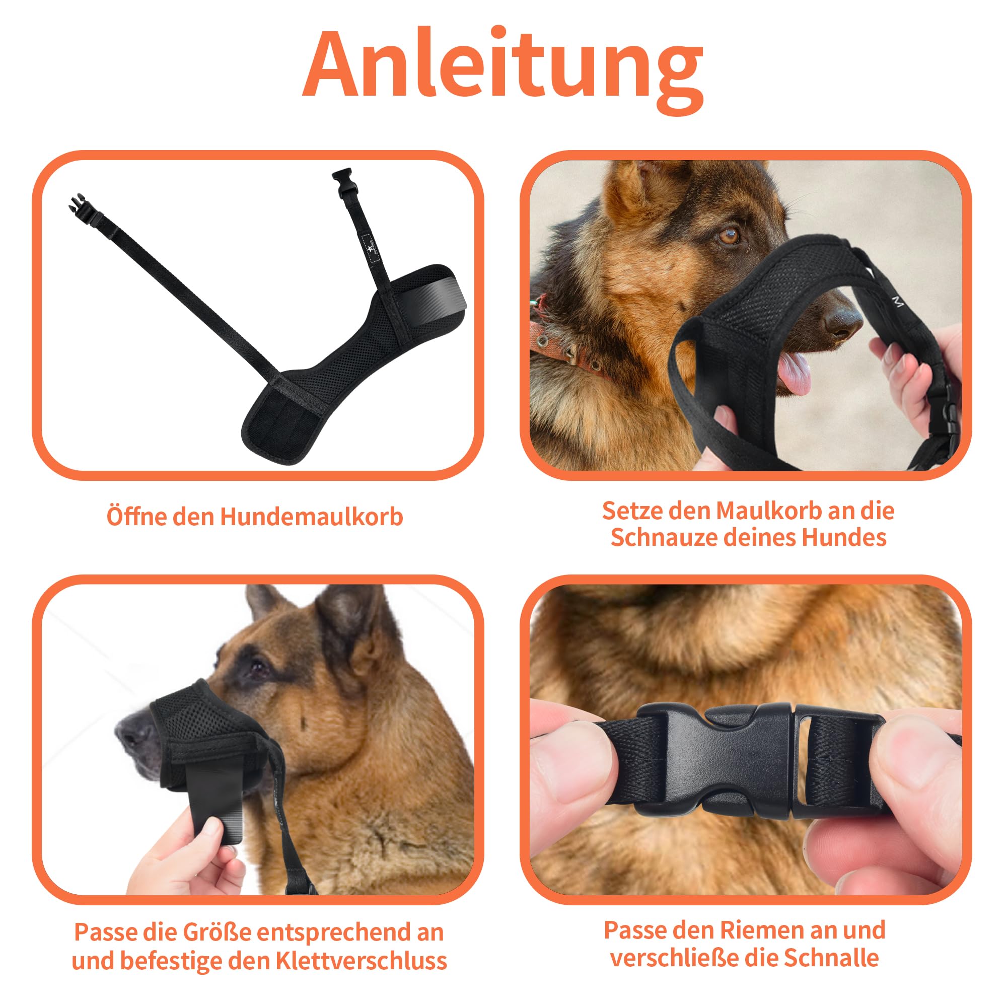 AMATHINGS Maulkorb Hund Größe: XL, Schwarz, Nylon, Verstellbar, Atmungsaktiv, Beißschutz, Kauen & Bellen verhindert, Trinken möglich