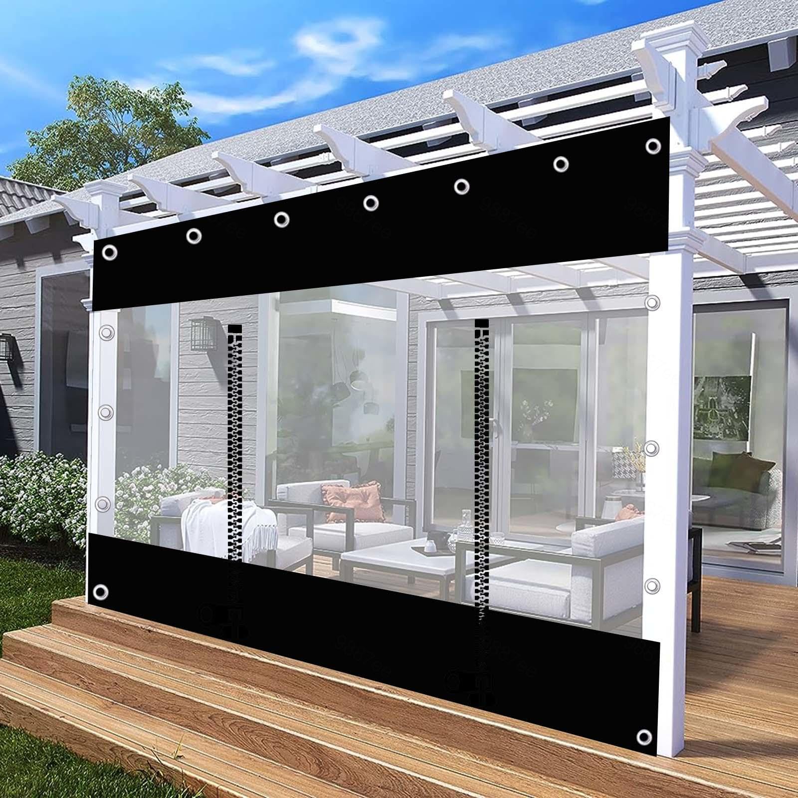Tenda Impermeabile Trasparente Esterno Telone,Pergola Gazebo Patio Nero Pannelli Laterali Telone Trasparenti,Tenda Pioggia Divisoria,0,3mm Di Spessore Pvc Telo,Con Cerniera,W×H-3.6×2.3m(11.8*7.5ft