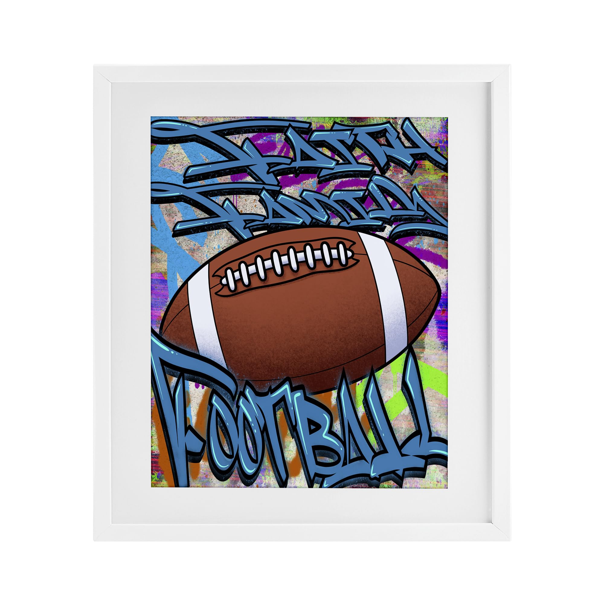 Stupell Industries Coastal White (Textured) Faith Family Football Graffiti, 17 X 21 Inch Framed Print Under Glass