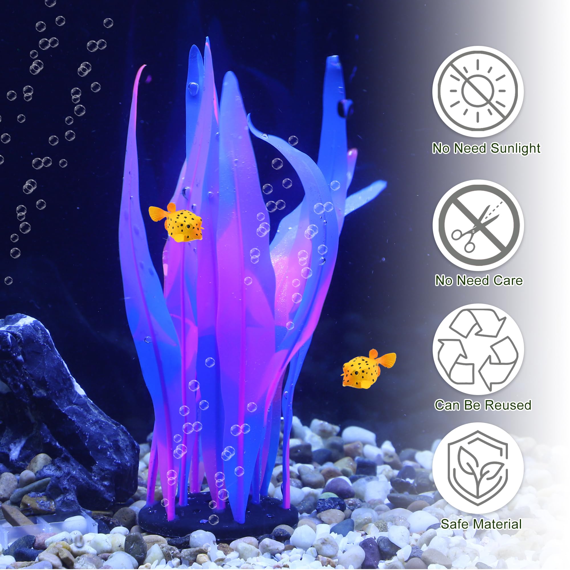 CAPASTEC Aquarium Glowing Kelp Plant, Soft Silicone Glowing Fish Tank Decorations, Fluorescence Coral Decor for Aquarium Decor Blue 2pcs - Image 4