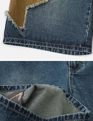 Miniatura 4 de Vamtac Pantalones cortos de mezclilla para hombre, diseño de retazos de estrellas, tiro medio, casual, holgado, para verano, pantalones de mezclilla