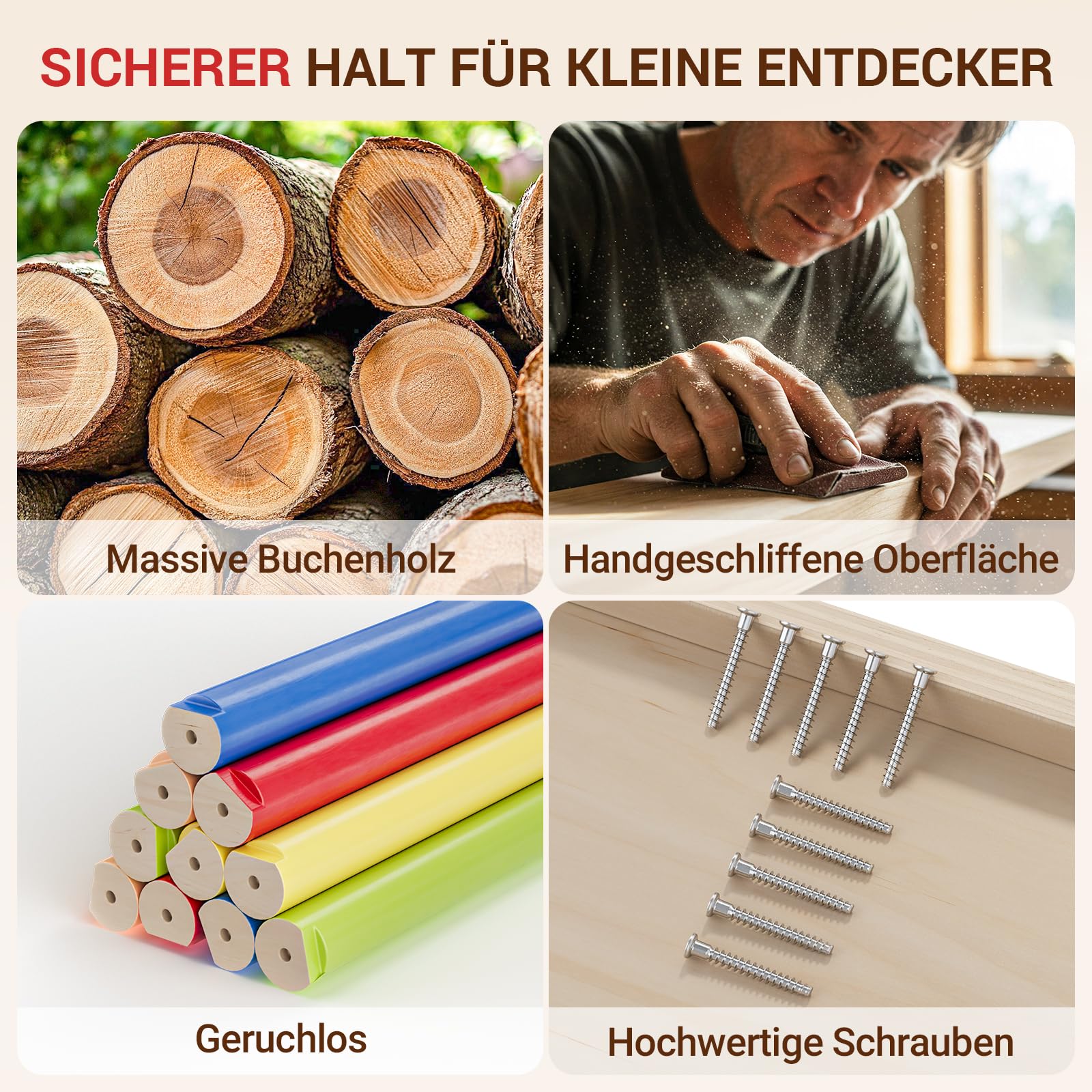 COSYLAND Klettergerüst Indoor L – Großes Kletterdreieck Set mit Kletterbogen & Rutsche – 8-in-1 Massivholz-Spielplatz für Kinder ab 18 Monaten – Regenbogenfarben