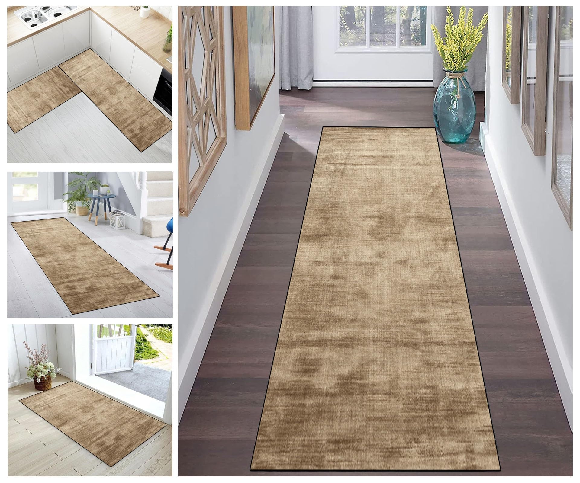 Gold Corridor Kitchen Rug - Non-Slip Long Runner for Hallway, Bedroom, Living Room - Polyester Washable Sold by the Metre - Adjustable — image 1