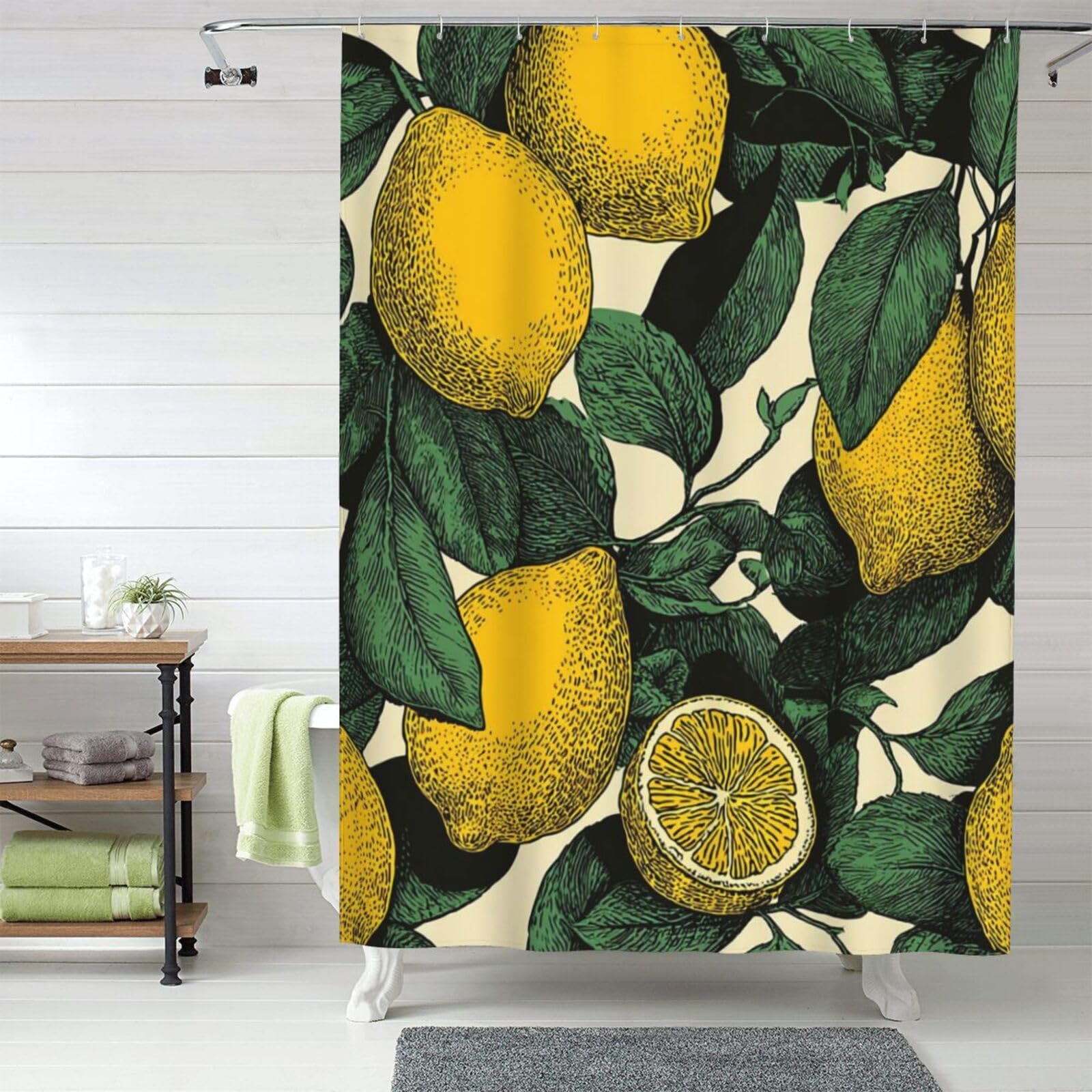 MXZERFKGLA Shower Curtain Set with 12 Hooks Waterproof Fabric Washable Curtain Modern Farmhouse Bath Curtains Lemon Fruit Pattern Shower Curtains for Bathroom Bathtub Decoration 60x72 Inches