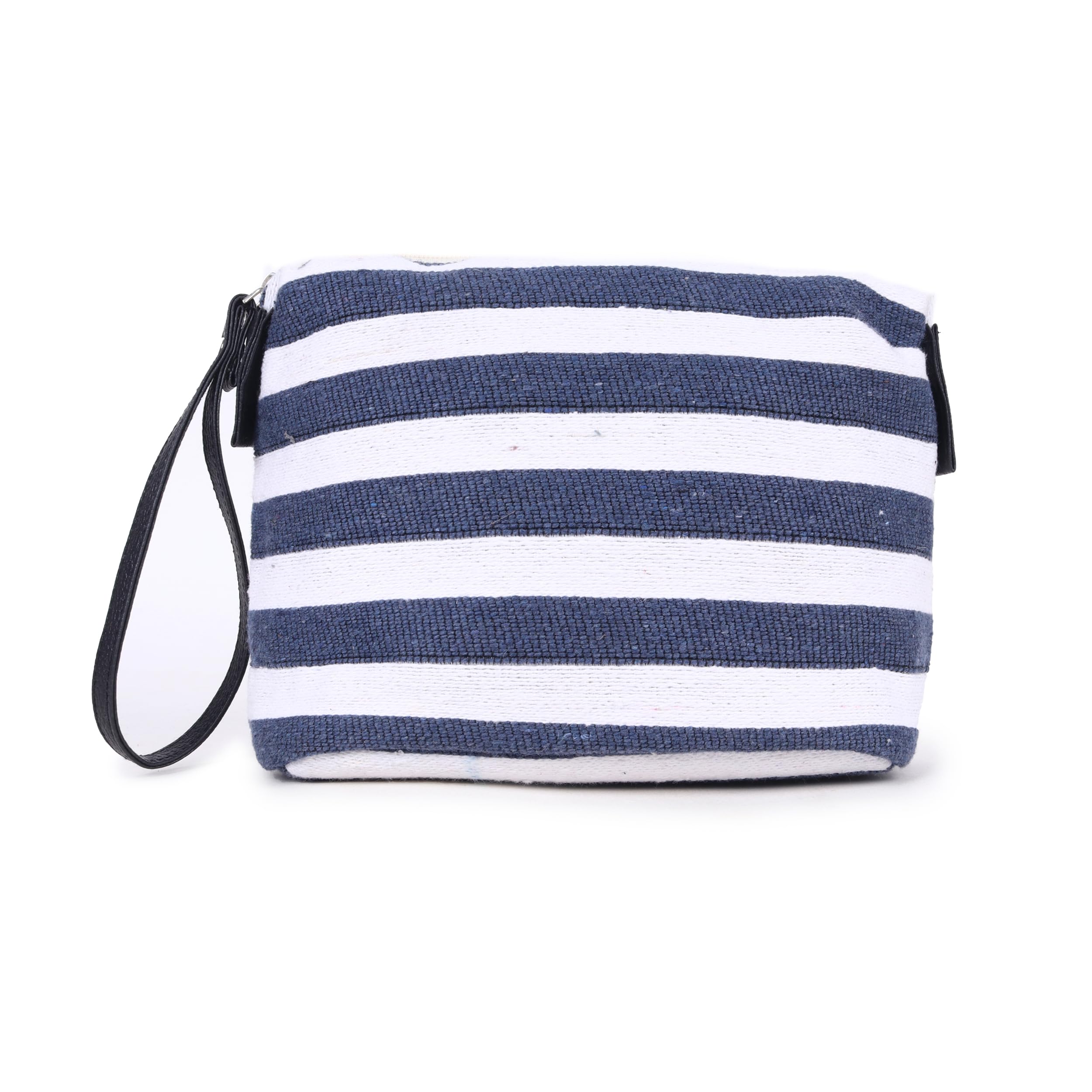 Textured Pouch with Zipper Closure and Wristlet (Off White)-image-6