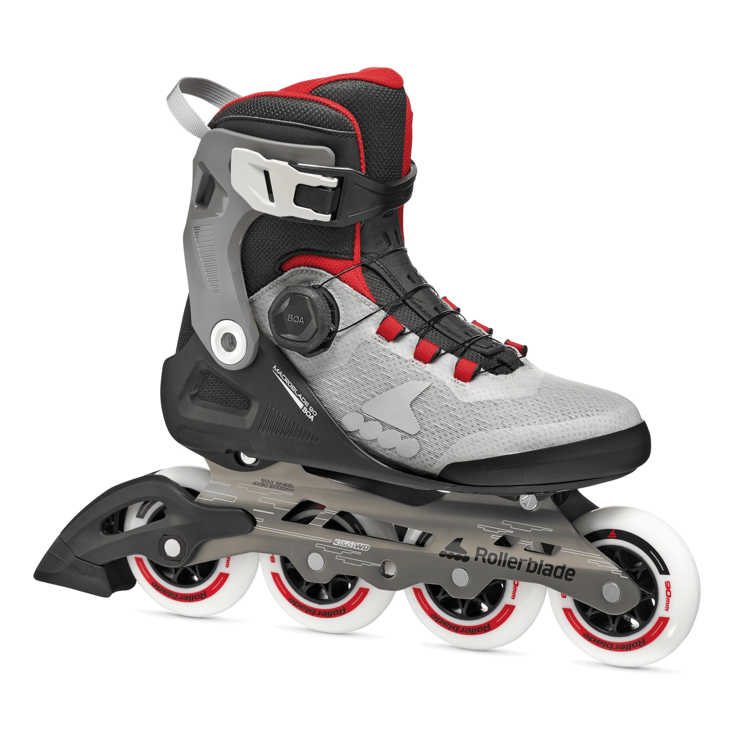 Rollerblade Macroblade 90 BOA® Men's Adult Fitness Inline Skate, Black/Grey/Red, Performance Inline Skates