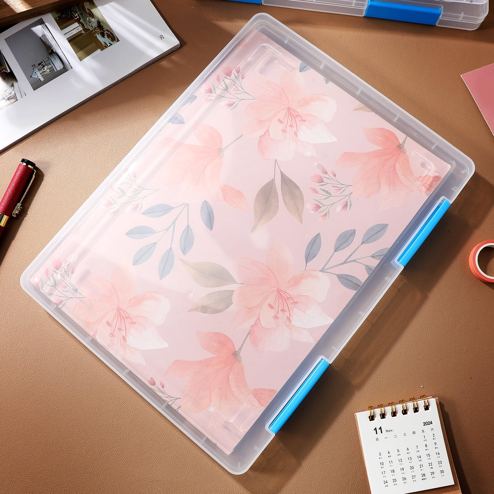 Gatuida 4 Stück Transparente A4 Dokumentenboxen aus Kunststoff mit Deckel Stapelbare Papieraufbewahrung für Büro und Schule Schützende Schreibutensilien Organizer