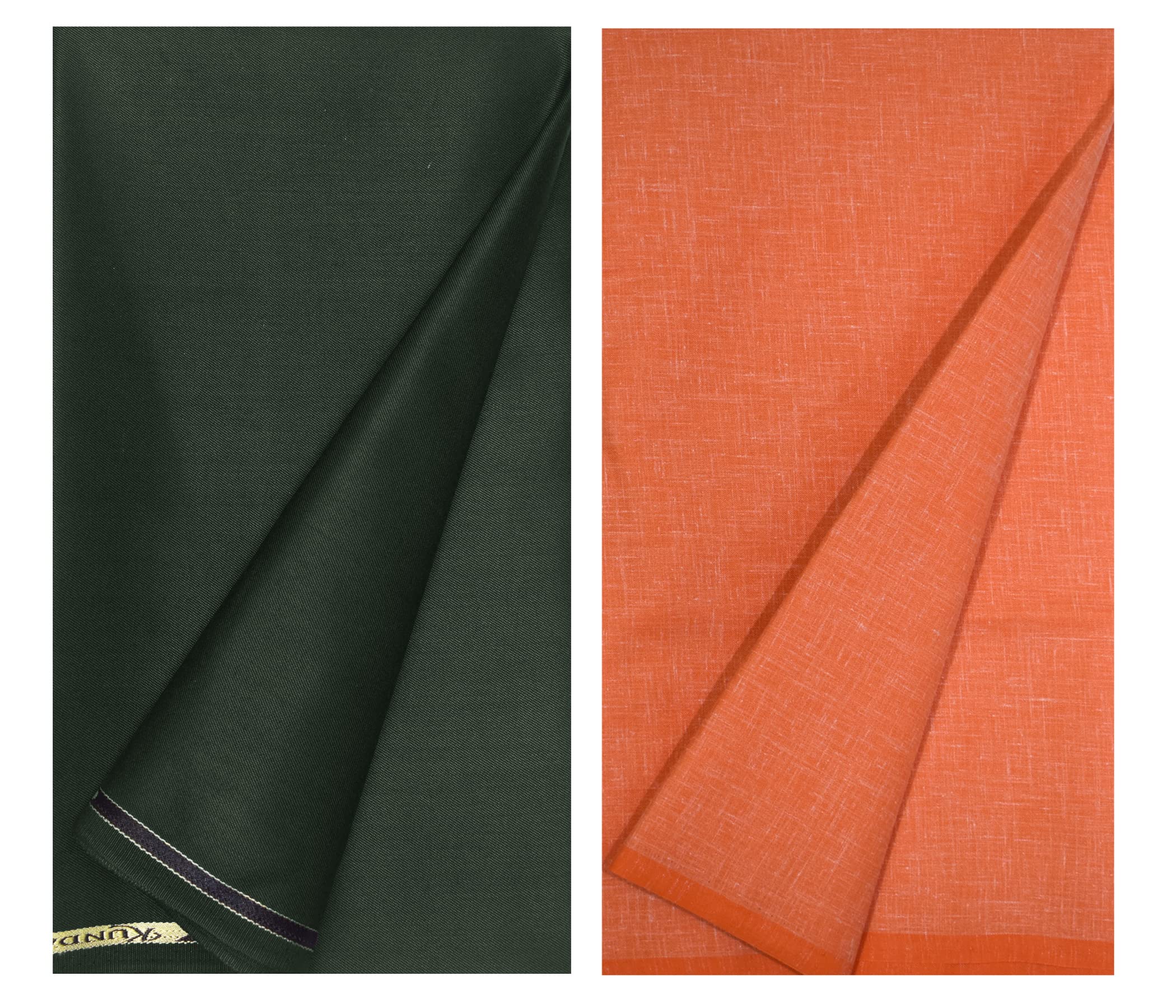 KUNDAN SULZ GWALIOR Men's Cotton Shirt & Trouser Fabric Combo Set (Dark Green & Orange)-picture-28