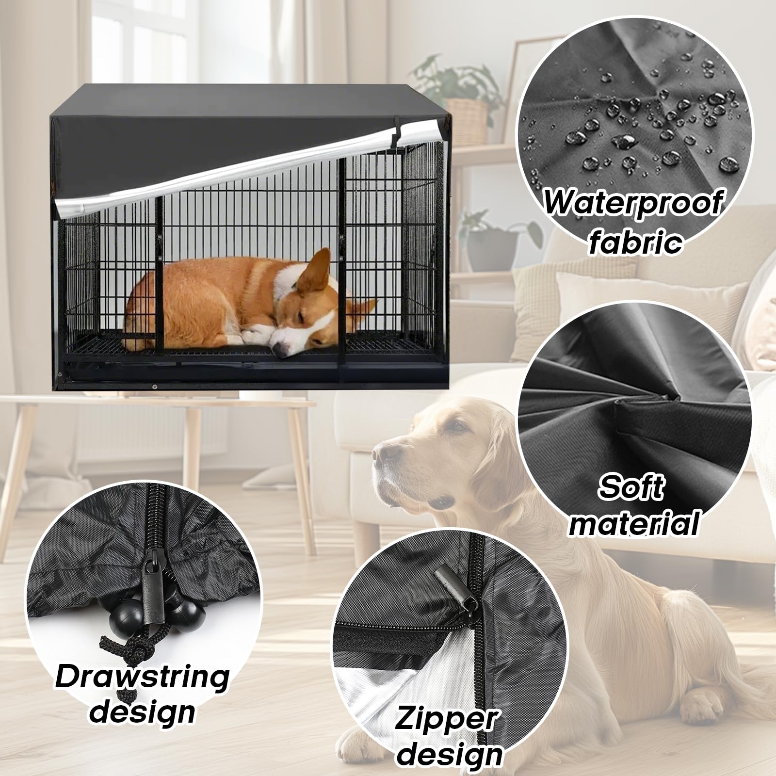 Funda resistente para jaula de perro de 36 pulgadas, impermeable y resistente al viento, cubierta cálida para jaula de perro Oxford con ventana de ventilación, fundas para jaula de mascotas
