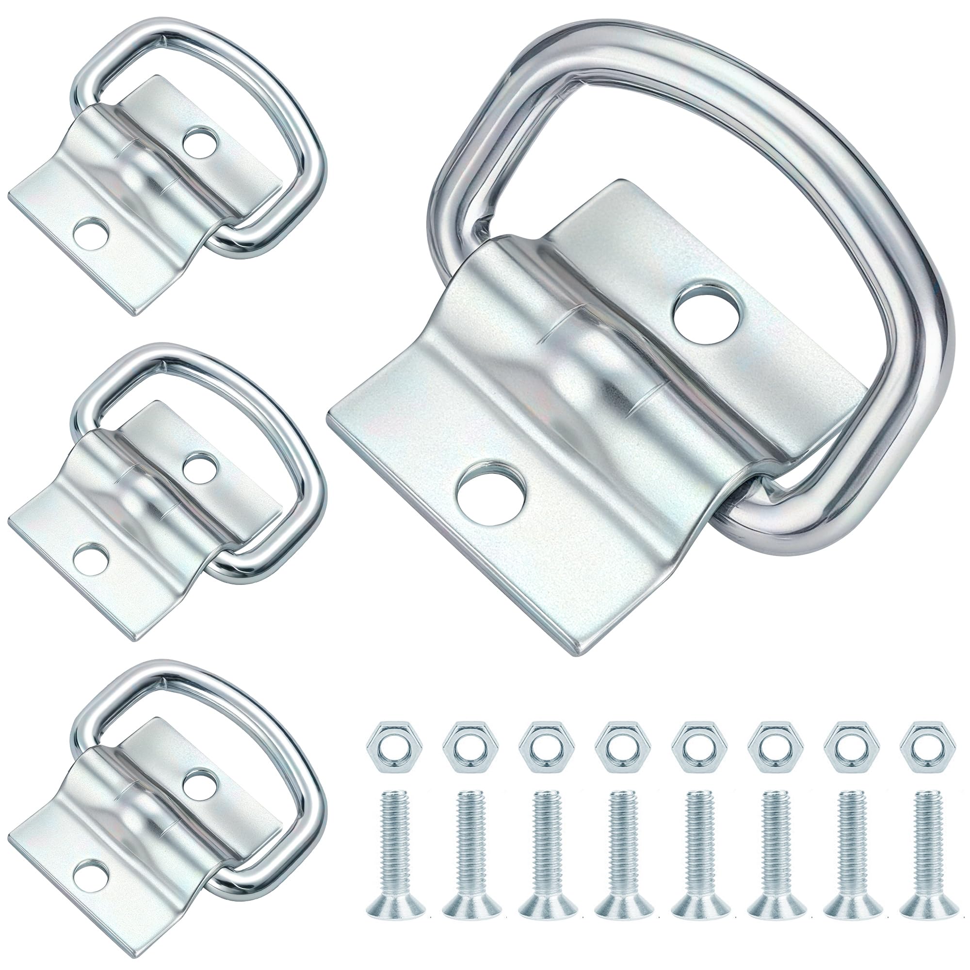 Fohirey D-Ring Tie Downs 4 Pack, Heavy Duty Cargo Tie Downs Lashing Eyelets, Anchors D Lashing Rings Hook with 8pcs Screws and Nuts for Load Securing in Trailer Truck Boat Cars Kayak
