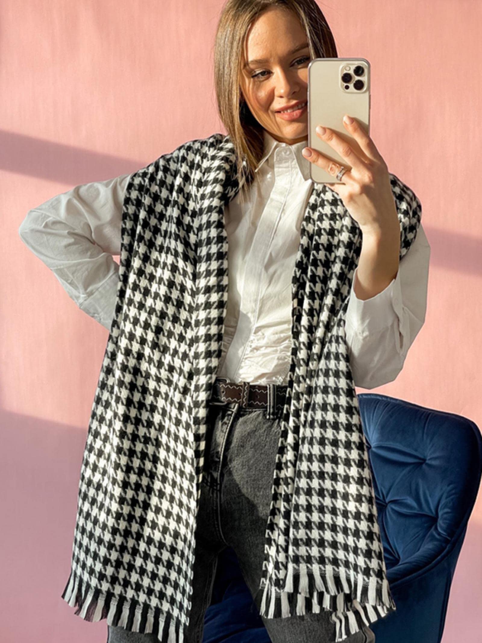 Sciarpa Donna Scialle Uomo Invernale Sciarpe da Donna Sciarpe A Quadri Bianche Nere Calde Vintage Vintage da Donna