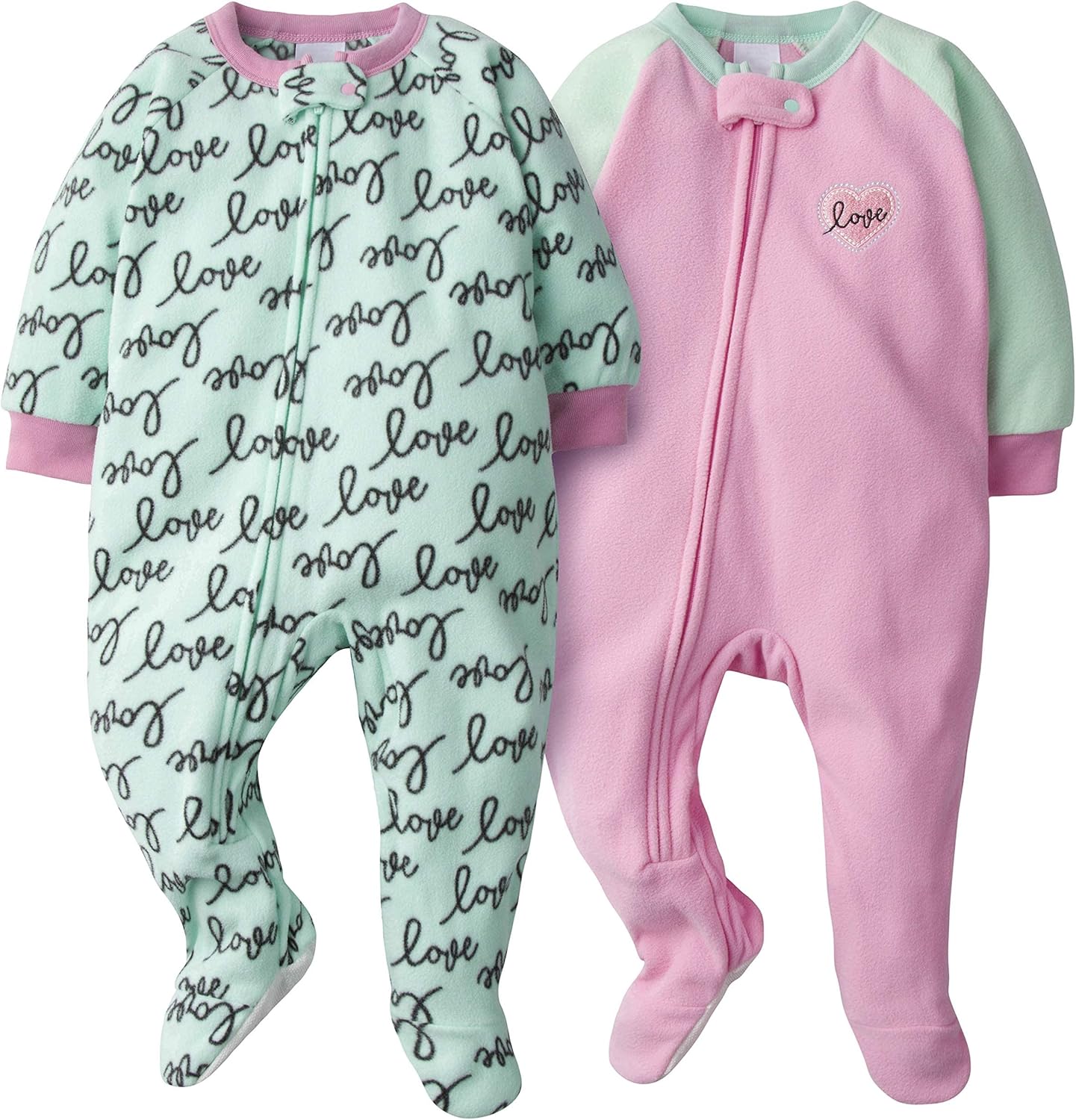 Gerber Baby Girls' Toddler Loose Fit Flame Resistant Fleece Footed Pajamas 2-Pack 4T Pink Love