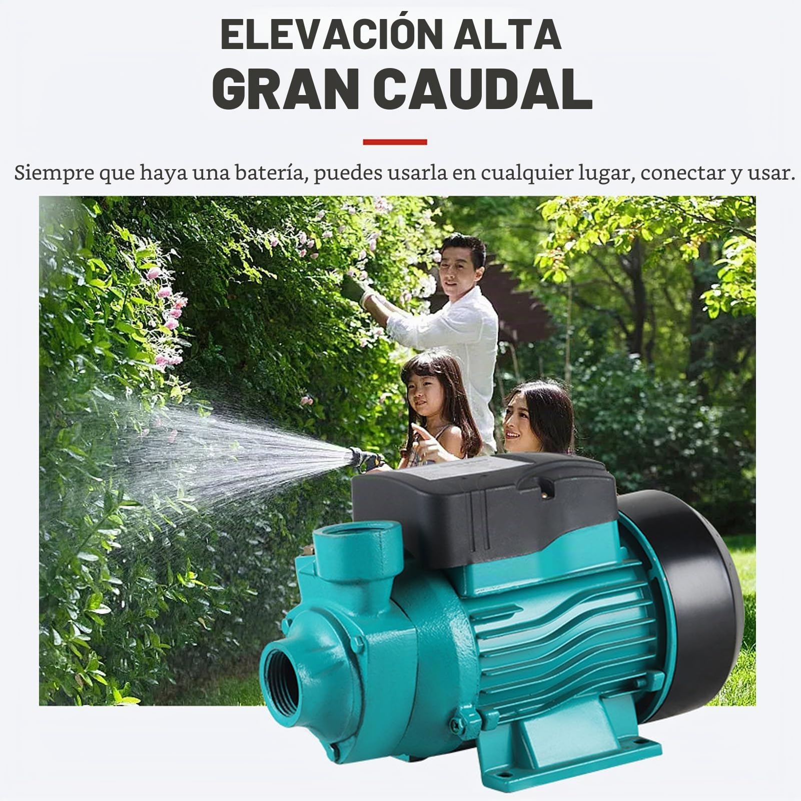 Buachois Bomba de Agua Solar 200W 3200rpm DC12V Autocebante Vórtice | 35 l/min 5 m Altura de Elevación Bomba Solar de Corriente Continua con Impulsor Monofásico Horizontal Salida de 1 Pulgada