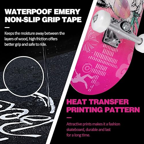 Miniatura 4 de BELEEV Skateboards for Beginners, 31 x 8 inch Complete Skateboard for Kids Teens Adults, 7 Layer Canadian Maple Double Kick Deck Concave Cruiser