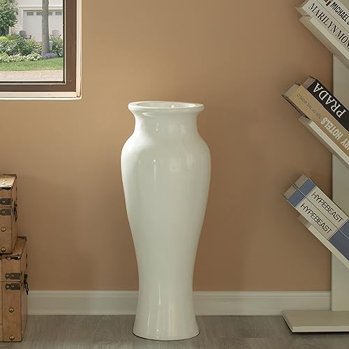 Miniatura 7 de Jarrón de suelo moderno, jarrón blanco único de trompeta, decoración de interiores del hogar, jarrón moderno para piso, jarrones altos para entrada,