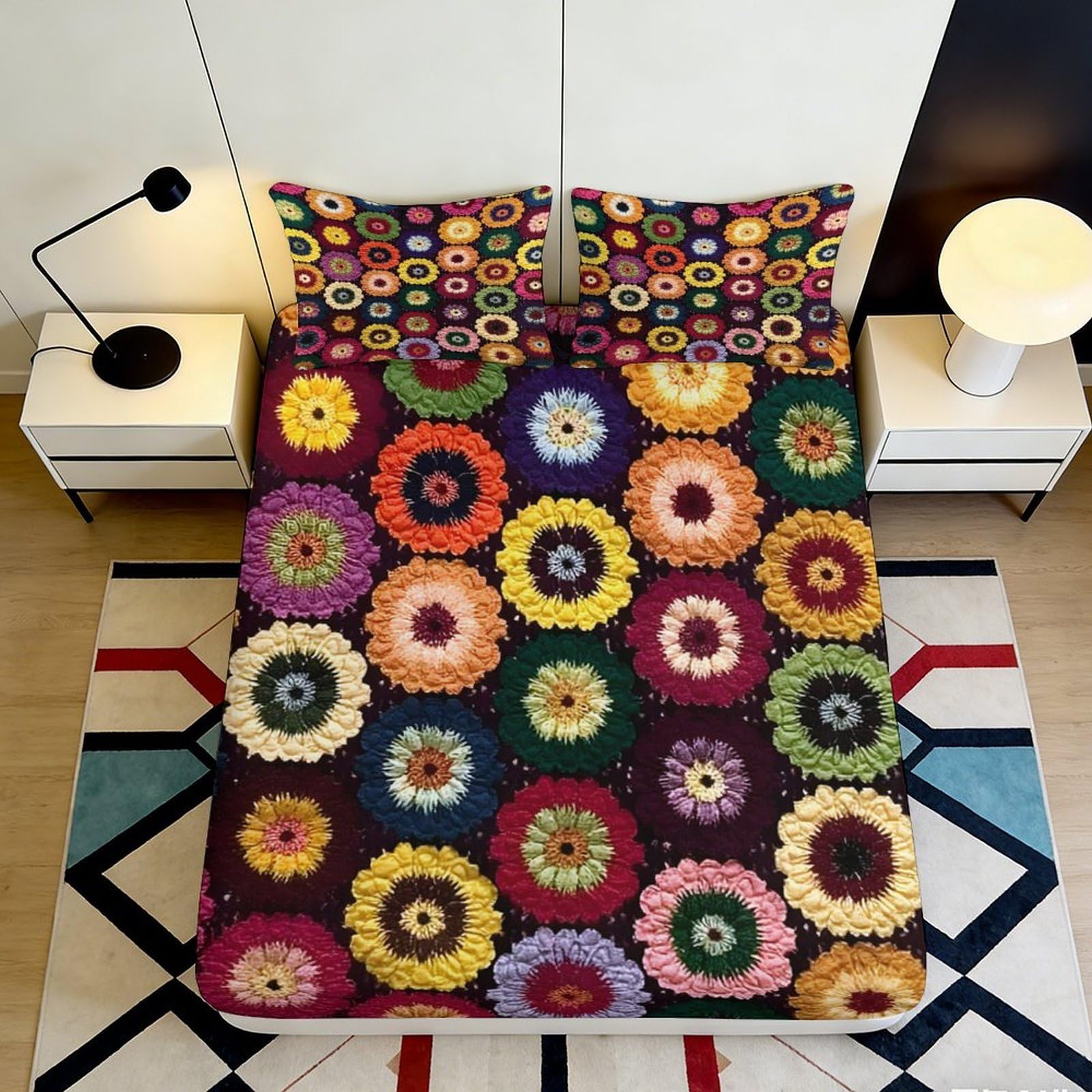 3D Printed vibrant floral Fitted Sheet, Microfiber soft touch, wrinkle resistant, apartment bedding, decorative, easy care, bedroom decor, dust proof, guest room 90x200x25cm