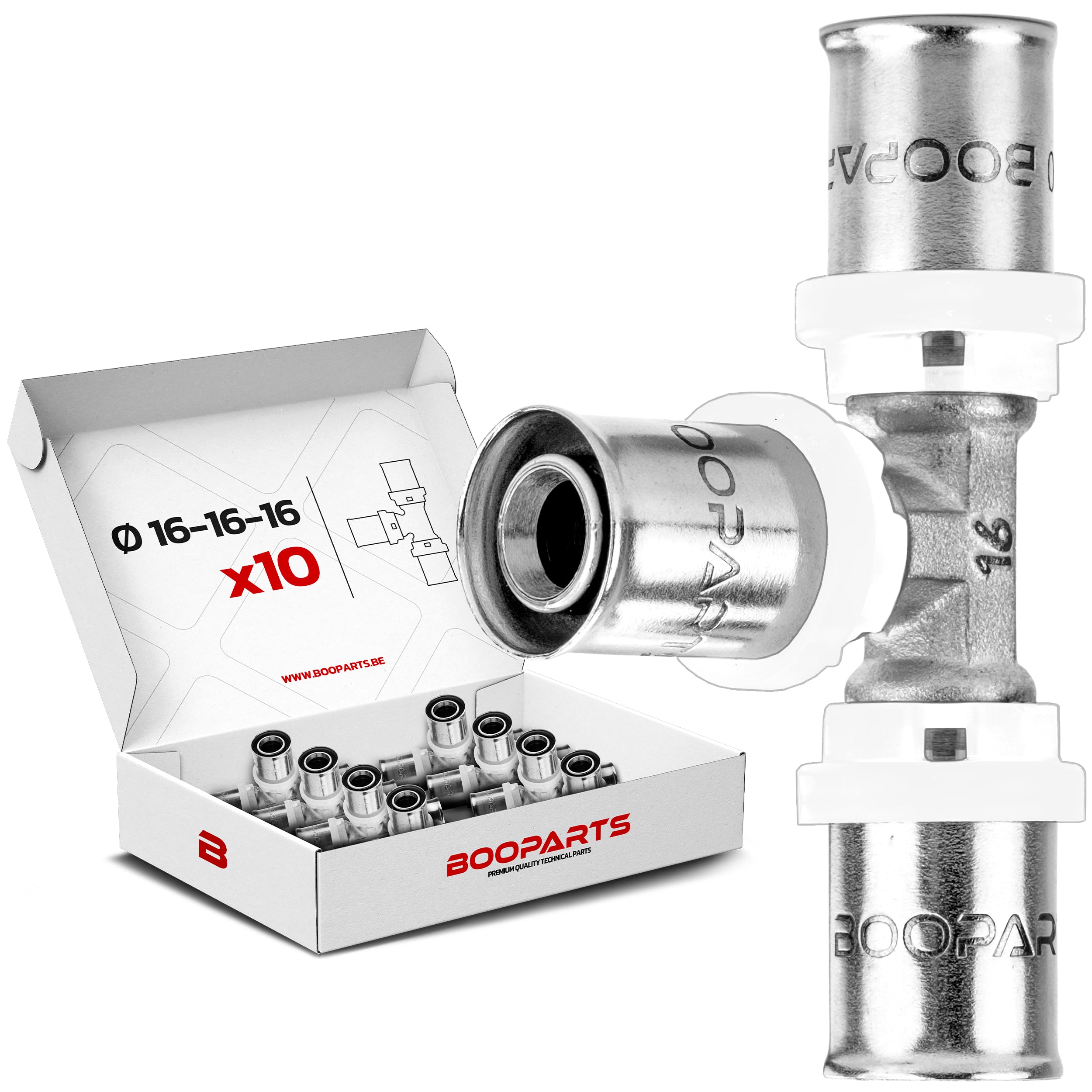 Té à Sertir Ø16 mm | Raccord Multicouche Profil TH pour Tubes PER, PEX et Multicouche | Plomberie, Chauffage et Sanitaire | Lot de 10