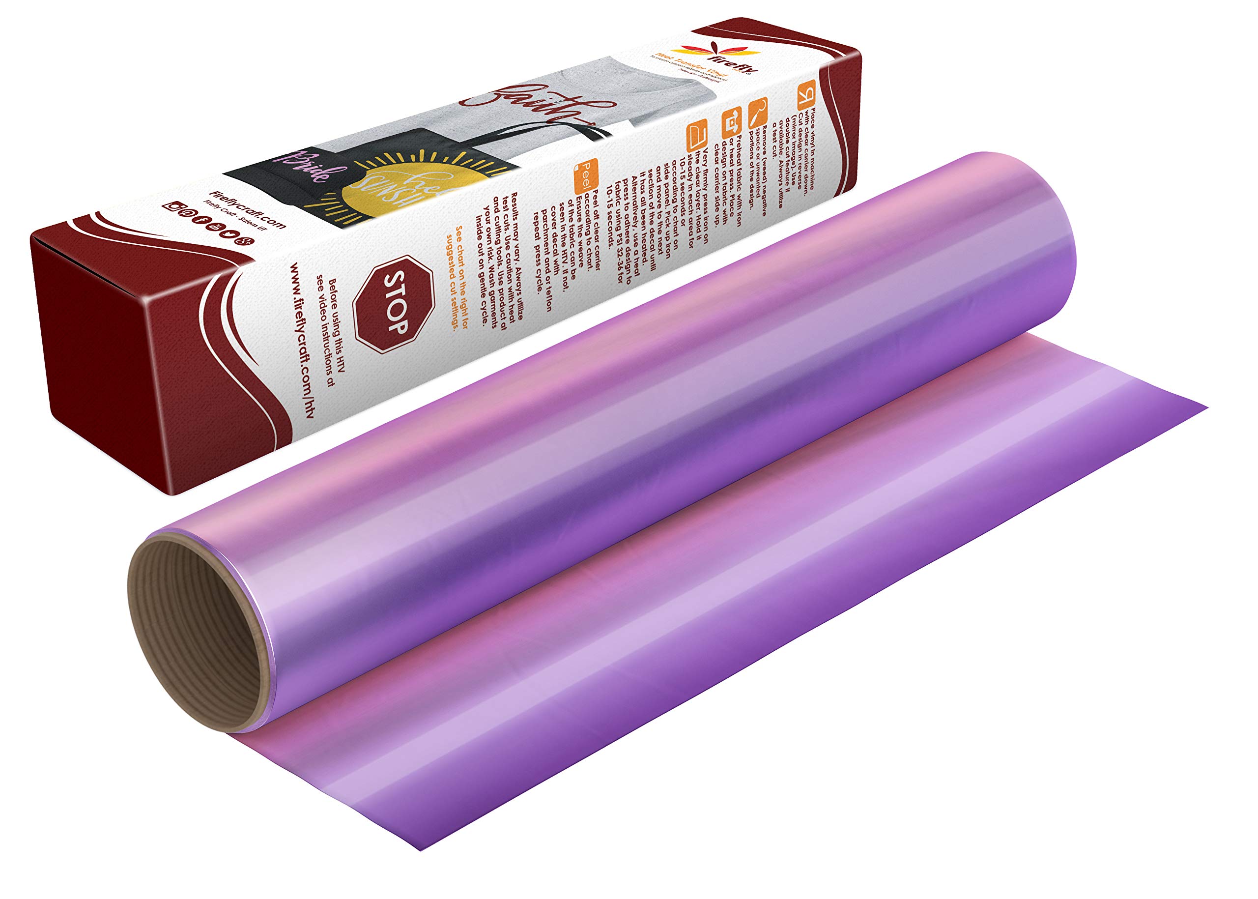 Firefly Craft Iridescent Heat Transfer Vinyl (Opal Purple) — HTV Vinyl for Plotter Printer and Die-Cut Machine — Iron On or Heat Press Vinyl for Shirts — Craft Accessories — (12" x 20" Sheet)