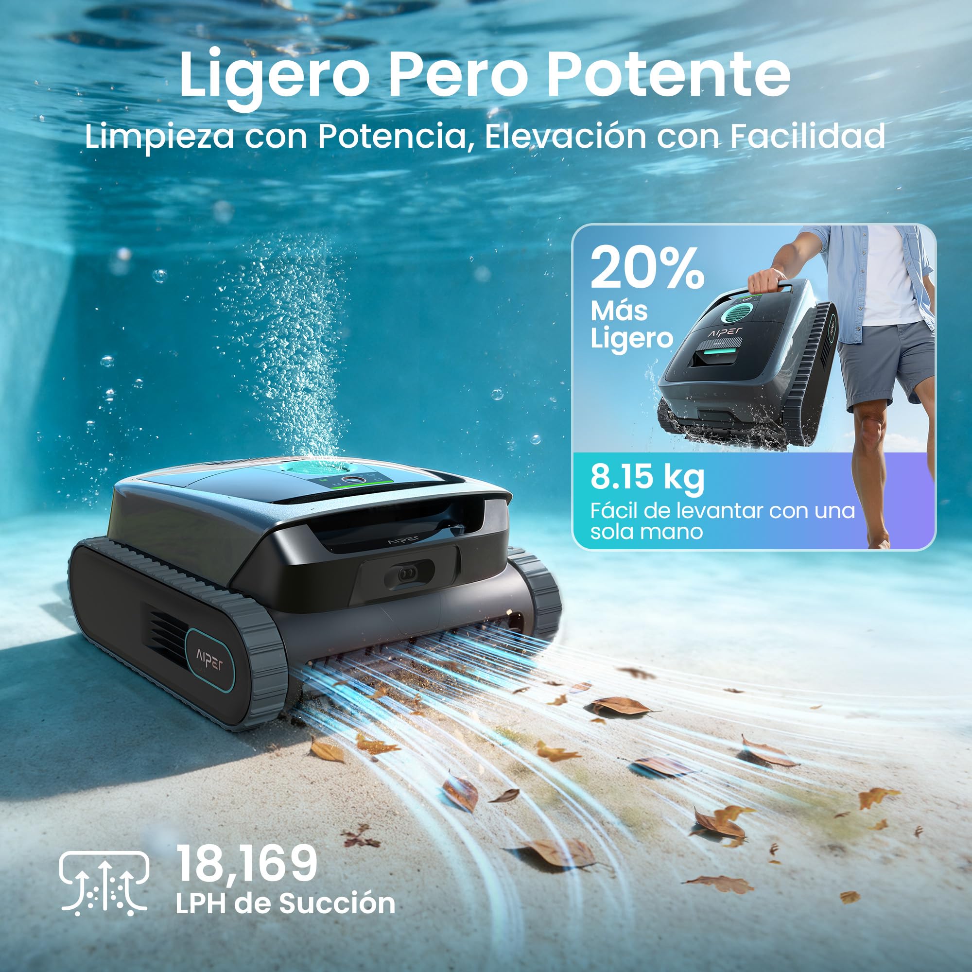 AIPER (Nuovo 2026 Scuba S3 Robot Piscina, Plan de Limpieza Semanal Personalizado, Aparcamiento Automático, Limpiafondos Ligero con App, Succión Potente, Robot Limpiafondos Piscina Fondo y Paredes