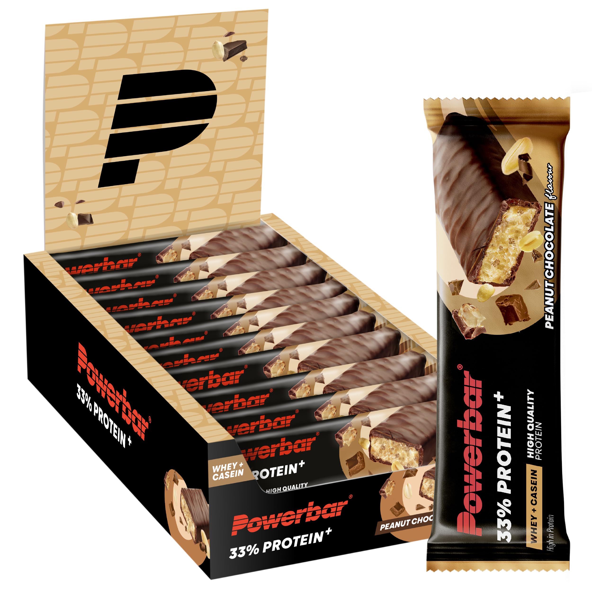 Powerbar - 33% Protein Plus - Peanut-Chocolate - 10x90g - High Protein Bar - Whey&Casein Protein - palm oil free - collagen free