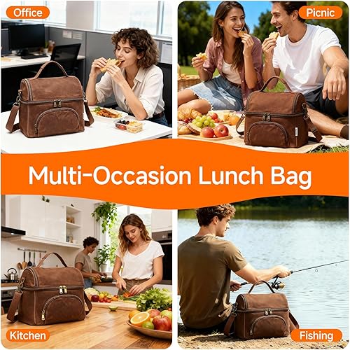 Miniatura 8 de Bolsa de almuerzo de lona encerada para hombres, pequeñas bolsas enfriadoras suaves aisladas con 2 bolsas de hielo, bolsas de almuerzo para mujer