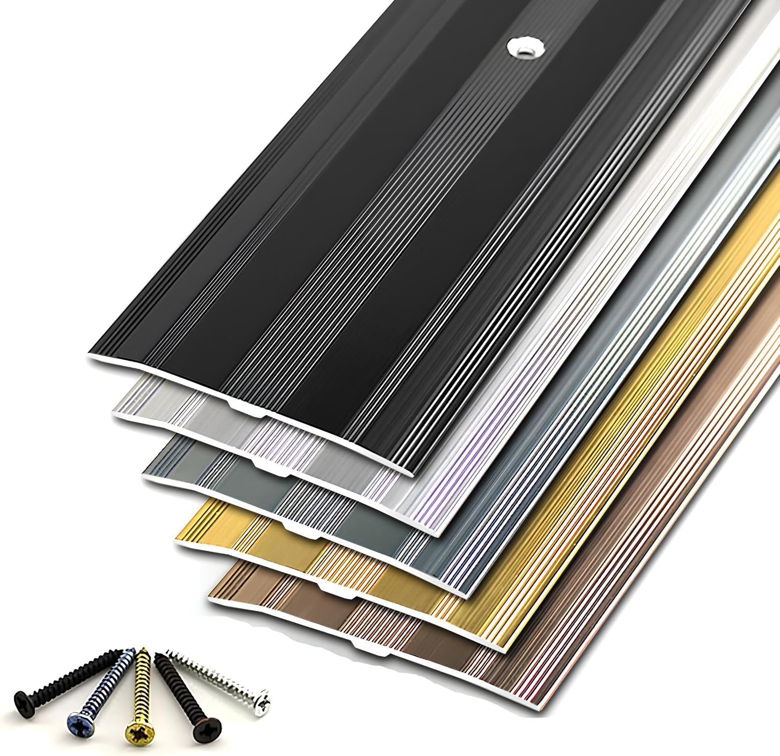 Aluminum Floor Transition Strip 90cm/100cm/120cm/130cm/150cm Long Metal Door Threshold Carpet Trim w/Screw Nails(Black,130cm/51.2in)