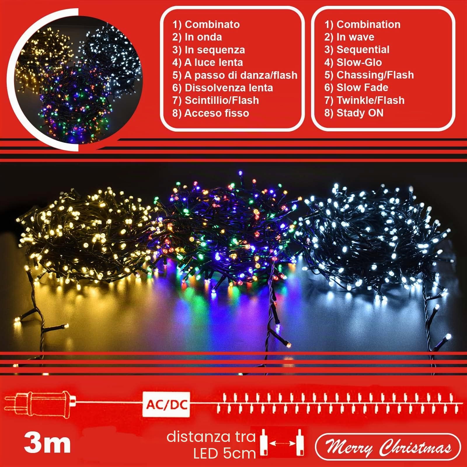 Luci Albero Di Natale Multicolore, Luci Natalizie a 1000 LED 50 Metri, Cavo Verde, 8 Modalità, Luci Albero Di Natale da Interno Ed Esterno, Impermeabile IP44 ( Cavo Verde, 1000 LED, Luce Fredda )