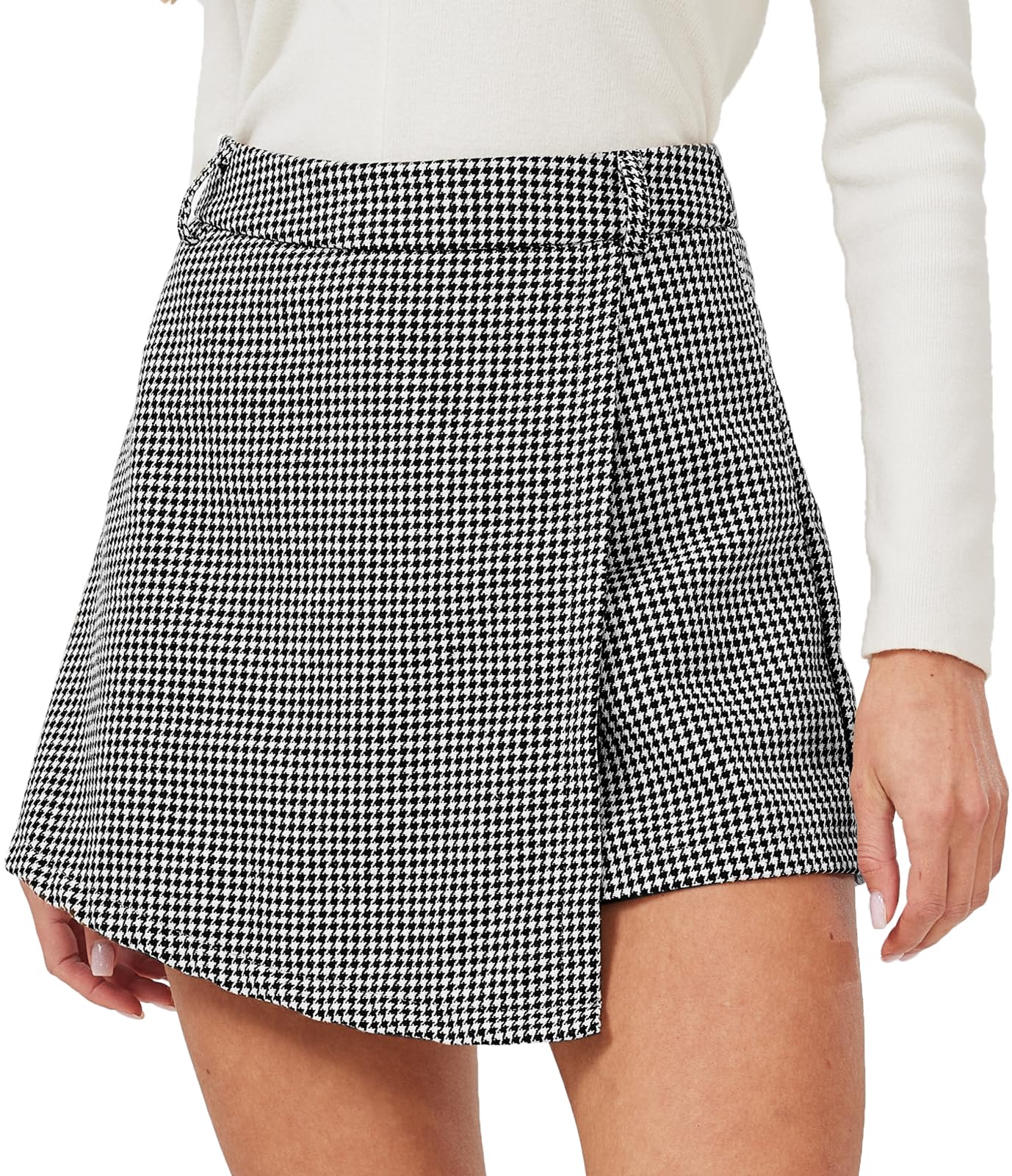 Skorts for Women High Waisted Shorts Elastic Waist Ruched Wrap Skort X-Large Black White