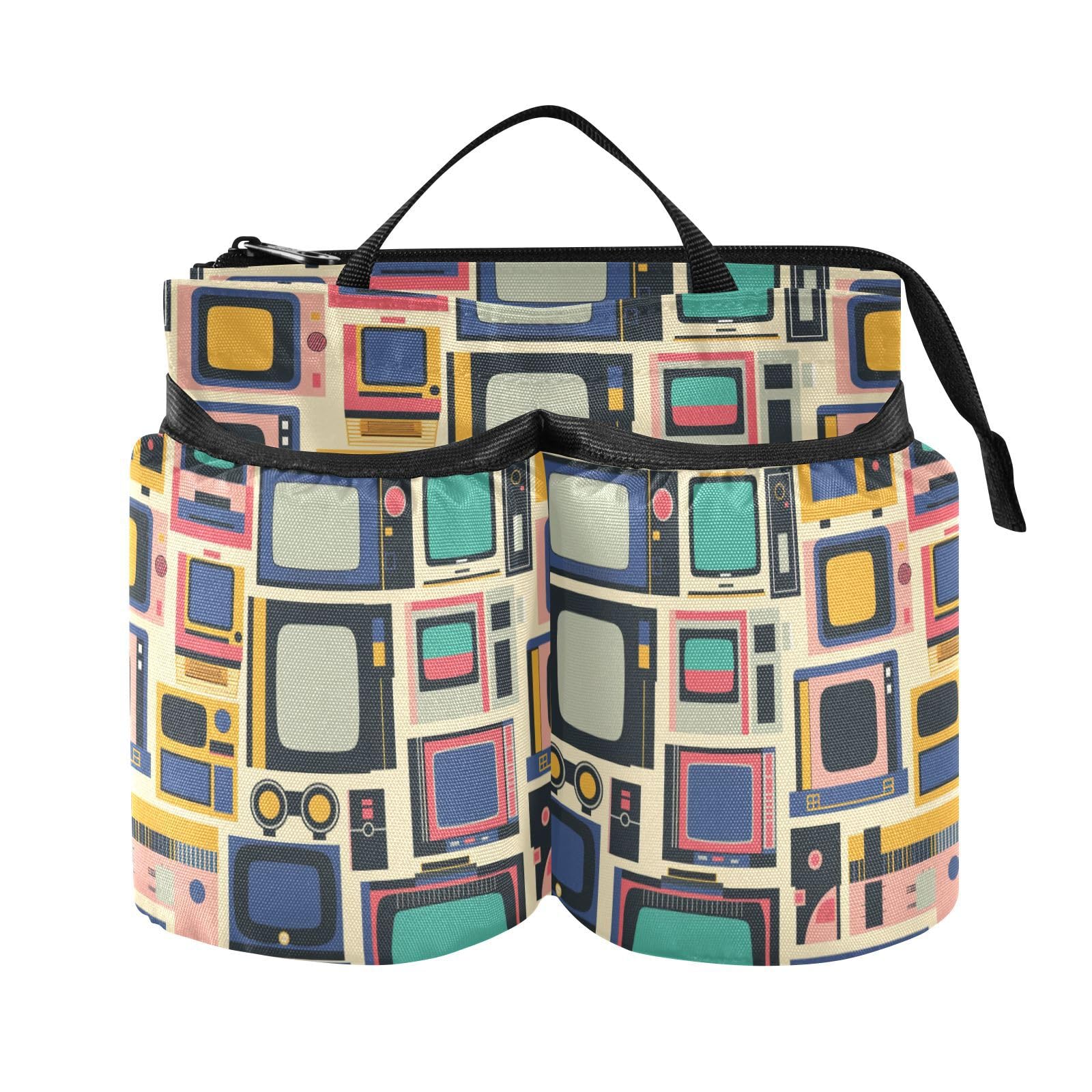 Luggage Travel Cup Holder Convenient Vintage Elements 90s Colorful Travel Drink Carrier Travel Accessories Gift Drink Beverages Caddy Coffee