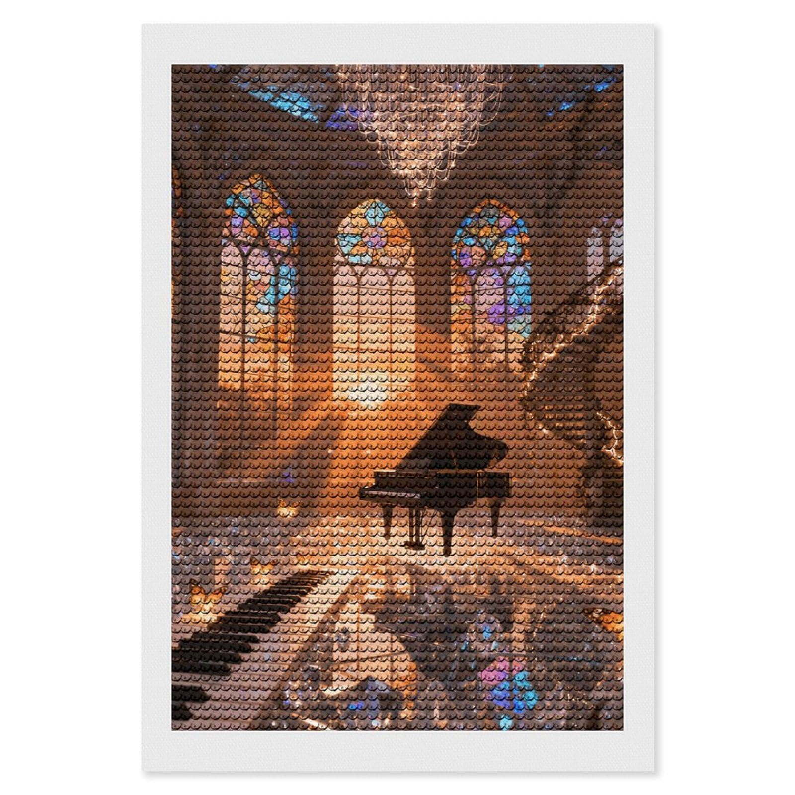 DWVTSLH Piano Castle Diamond Painting Kits for Adults, Personalized Diamond Photo Art Full Drill, DIY 5D Diamond Art Painting Kits for Beginners, Home Wall Decor 8"x12"