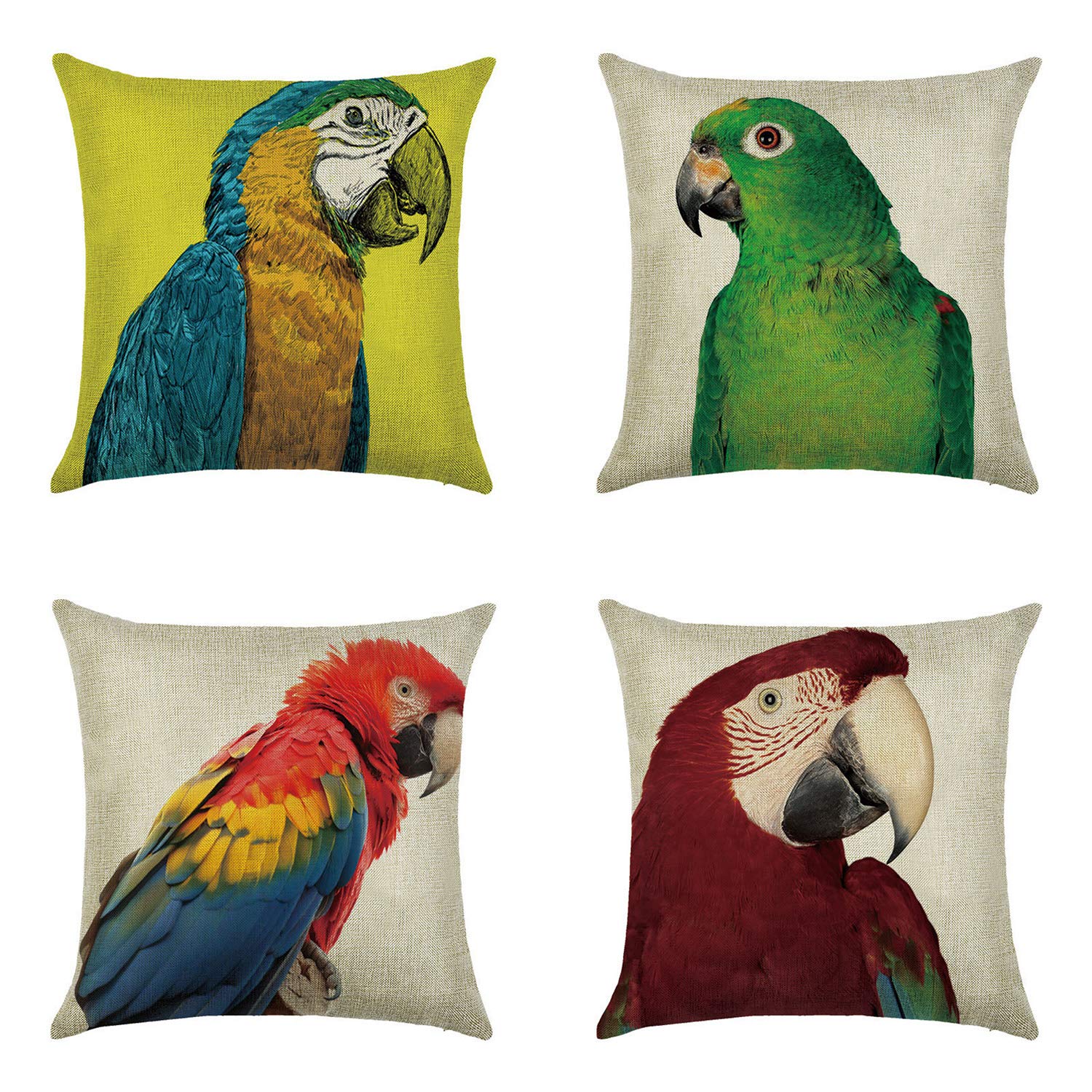 Federa Cuscino 45x45 Cm In Cotone E Lino - Motivo Uccellini Lavabile Cerniera Nascosta 675090