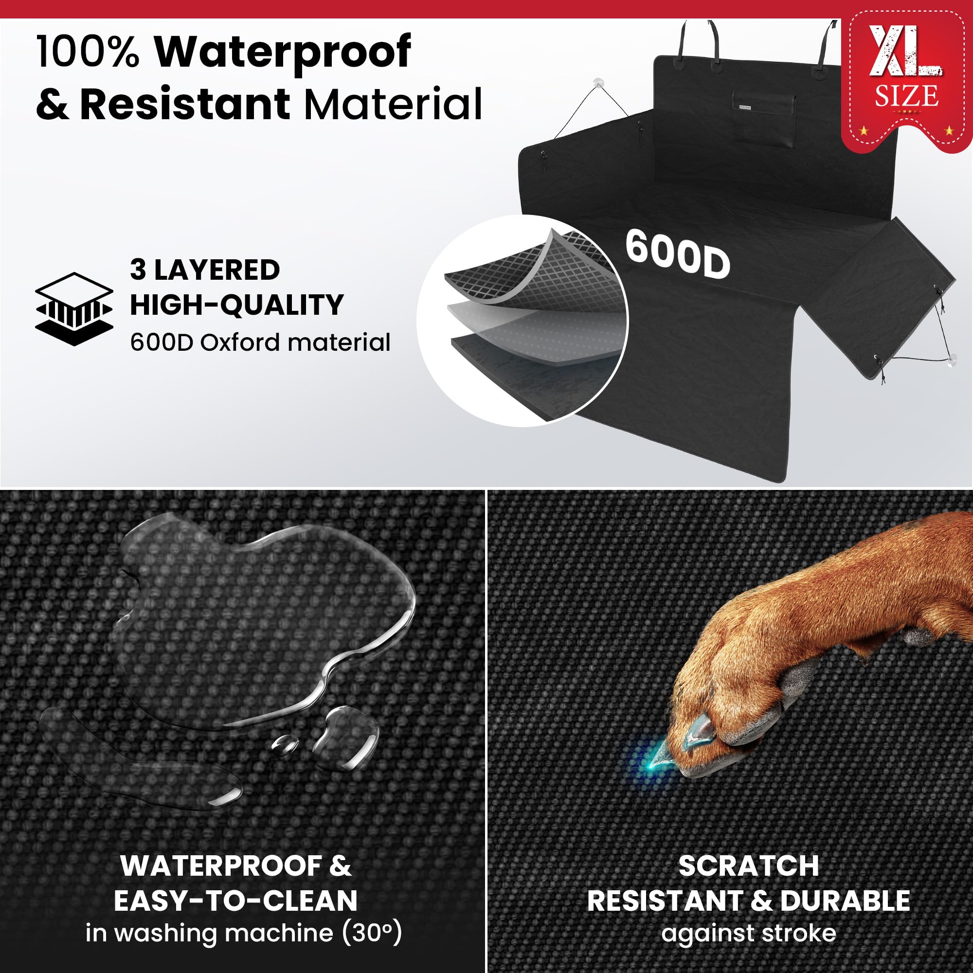 Protezione Telo Auto per Cani, Copertura Universale per Bagagliaio con Protezioni Laterali, Impermeabile Lavabile Antiscivolo Cane Fodere Sedili, Morbido Protezione Umidità Sporco e Capelli